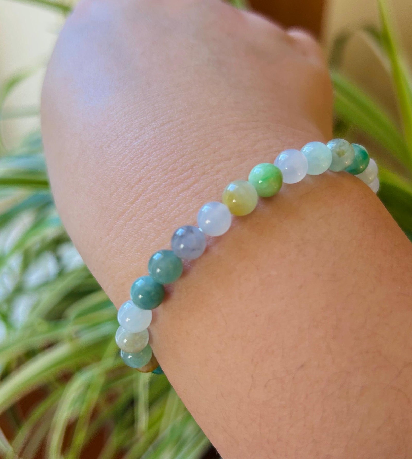 Jadeite Jade Beaded Bracelet Jewelry Natural Untreated Burmese Type A Icy Translucent Jadeite Multi-color Rainbow Feicui 6.2mm Handmade Gift