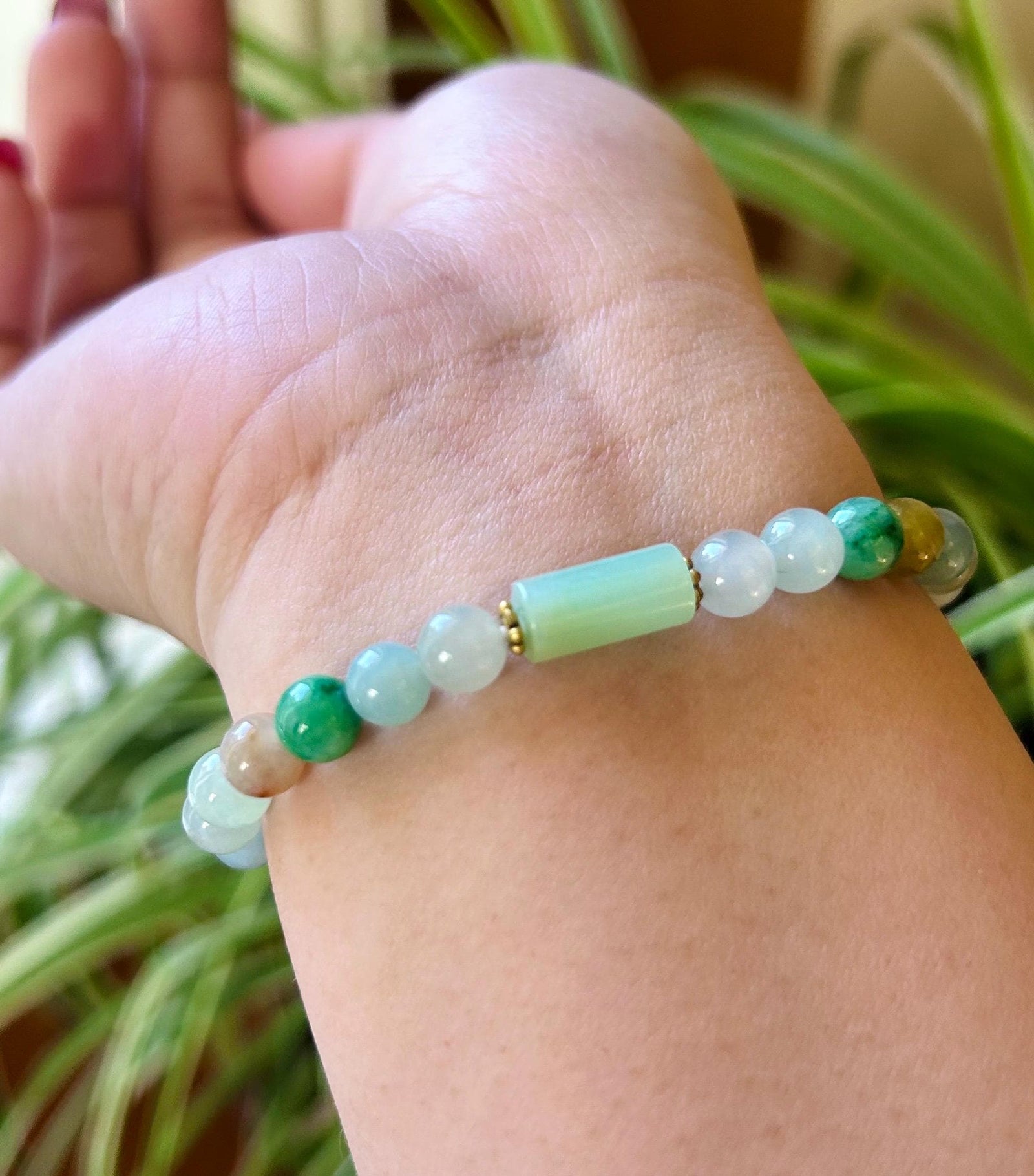Jadeite Jade Beaded Bracelet Jewelry Natural Untreated Burmese Type A Icy Translucent Jadeite Multi-color Rainbow Feicui 6.2mm Handmade Gift
