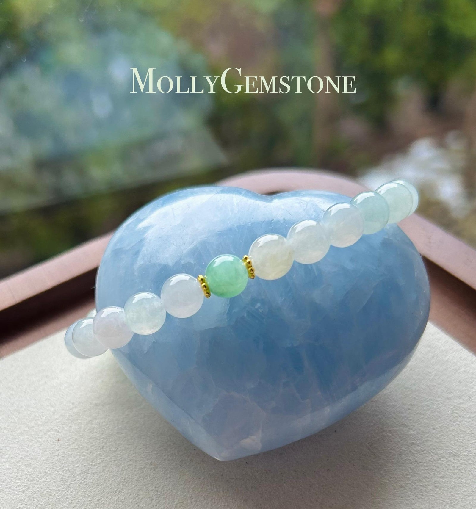 Jadeite Beaded Bracelet Jade Jewelry Perfect Gift for Her Natural Burmese Type A Translucent Icy White & Sweet Green Jadeite 7mm Handcrafted