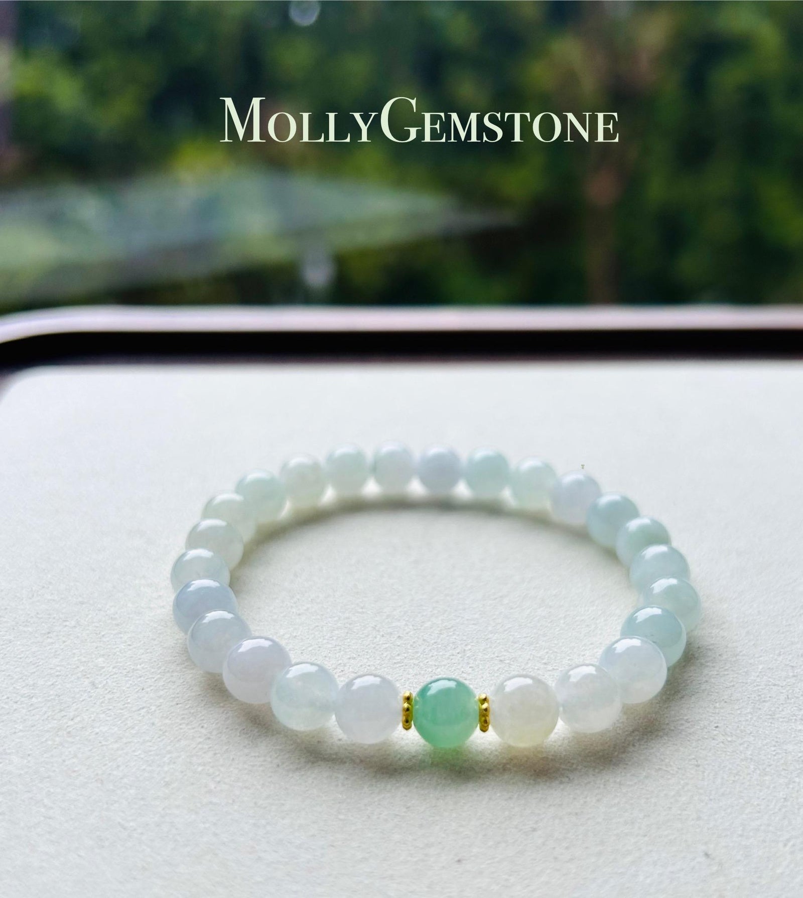 Jadeite Beaded Bracelet Jade Jewelry Perfect Gift for Her Natural Burmese Type A Translucent Icy White & Sweet Green Jadeite 7mm Handcrafted