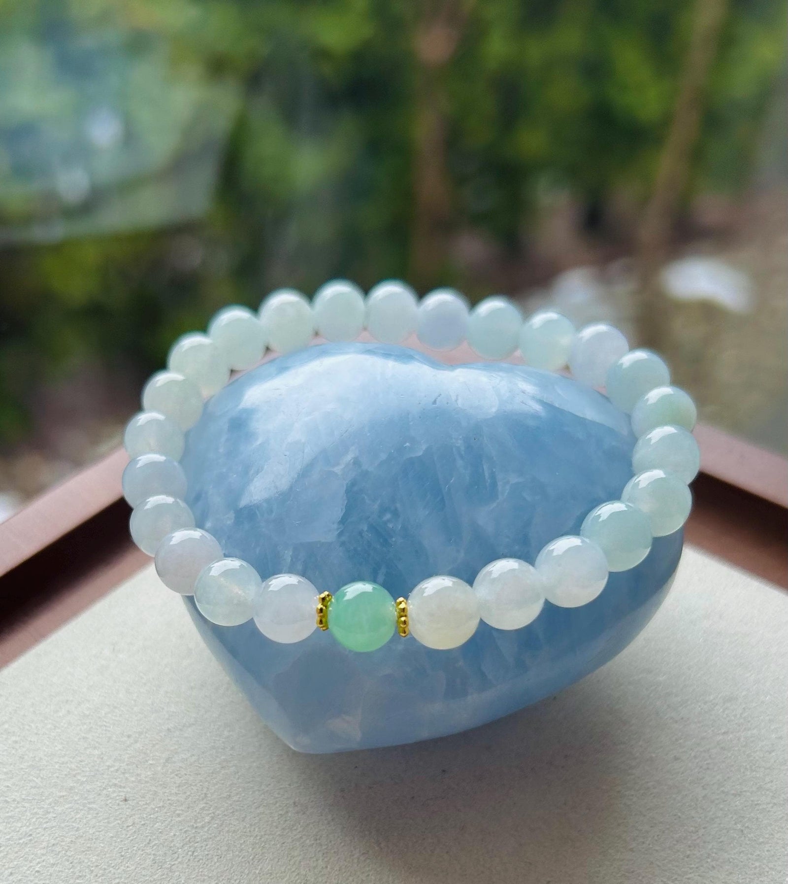 Jadeite Beaded Bracelet Jade Jewelry Perfect Gift for Her Natural Burmese Type A Translucent Icy White & Sweet Green Jadeite 7mm Handcrafted