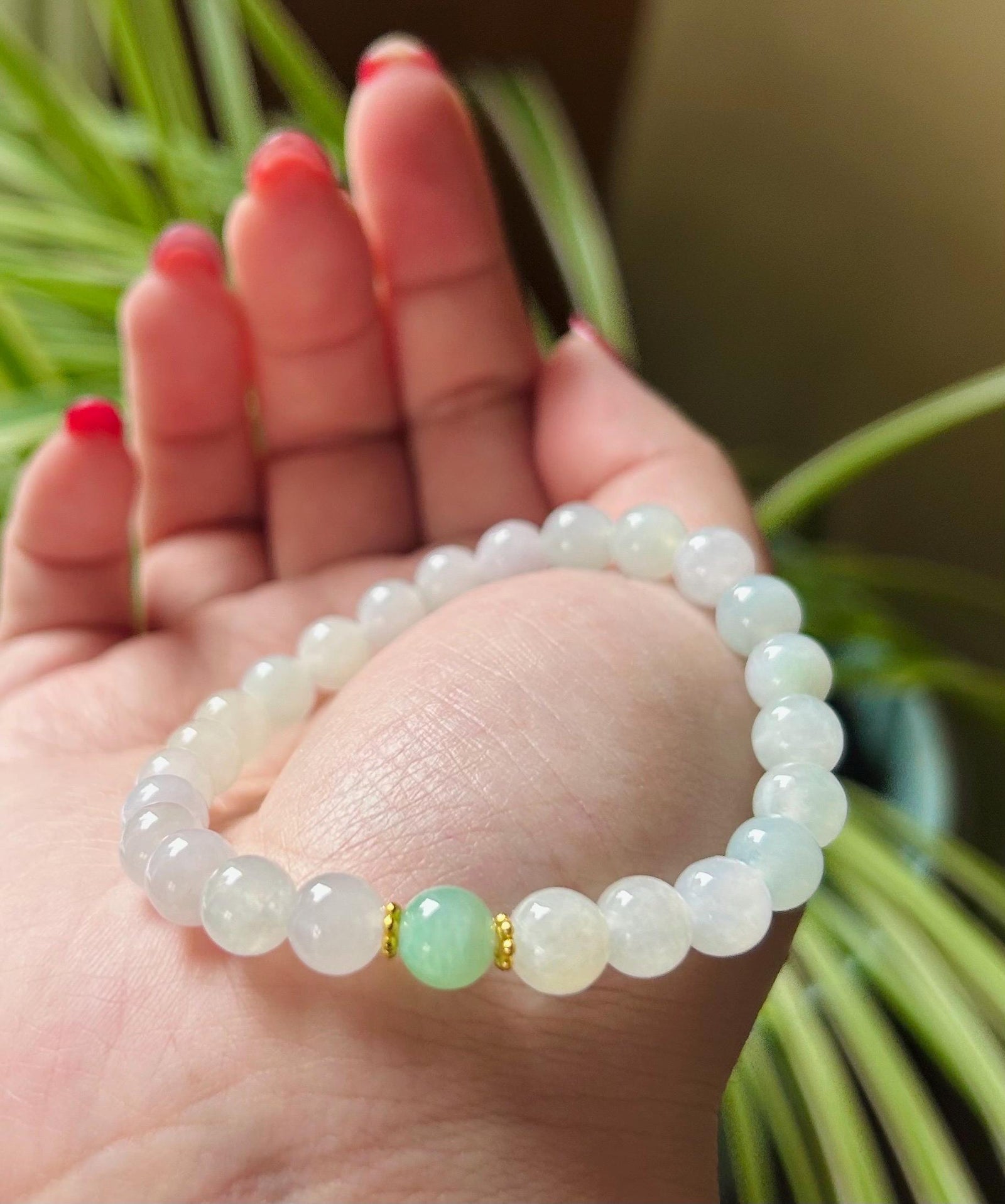 Jadeite Beaded Bracelet Jade Jewelry Perfect Gift for Her Natural Burmese Type A Translucent Icy White & Sweet Green Jadeite 7mm Handcrafted