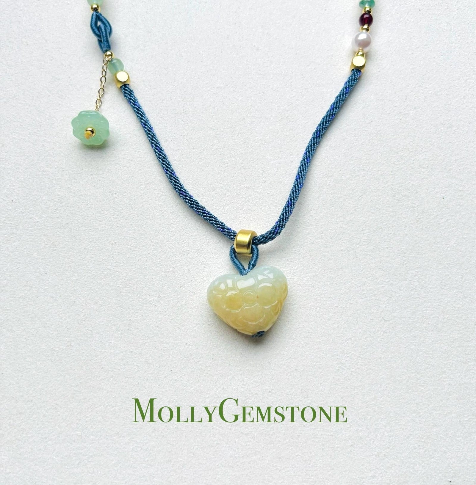 Jadeite Jade Heart Pendant Adjustable Necklace Handcrafted Gift for Her Burmese Authentic Untreated Type A Translucent Icy Yellow Jadeite