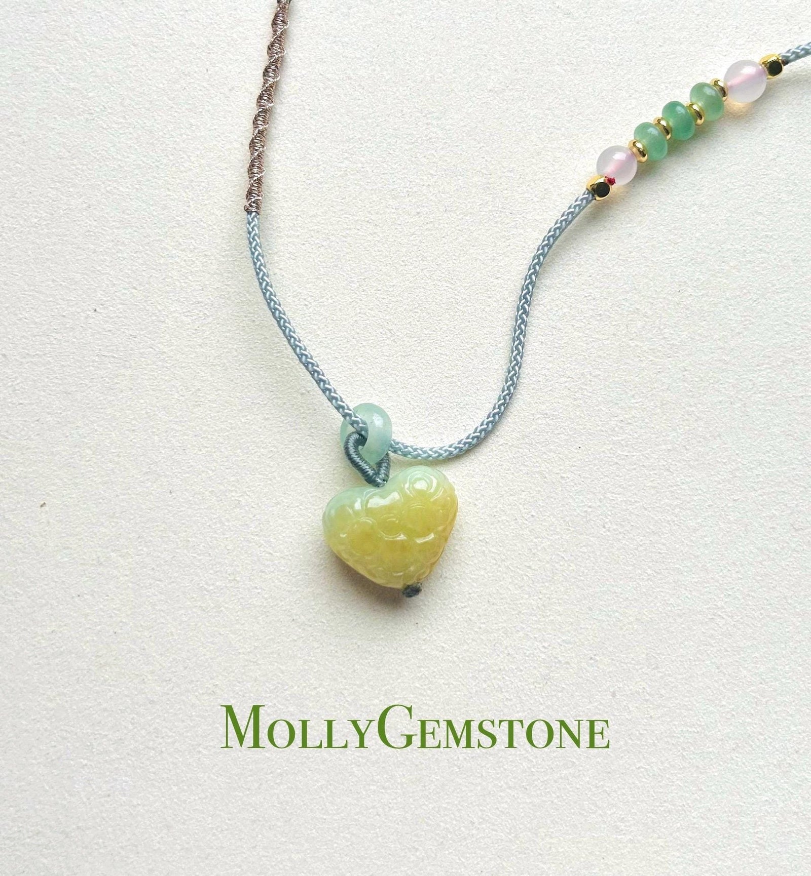 Jadeite Jade Heart Pendant Adjustable Necklace Handcrafted Gift for Her Burmese Authentic Untreated Type A Translucent Icy Yellow Jadeite