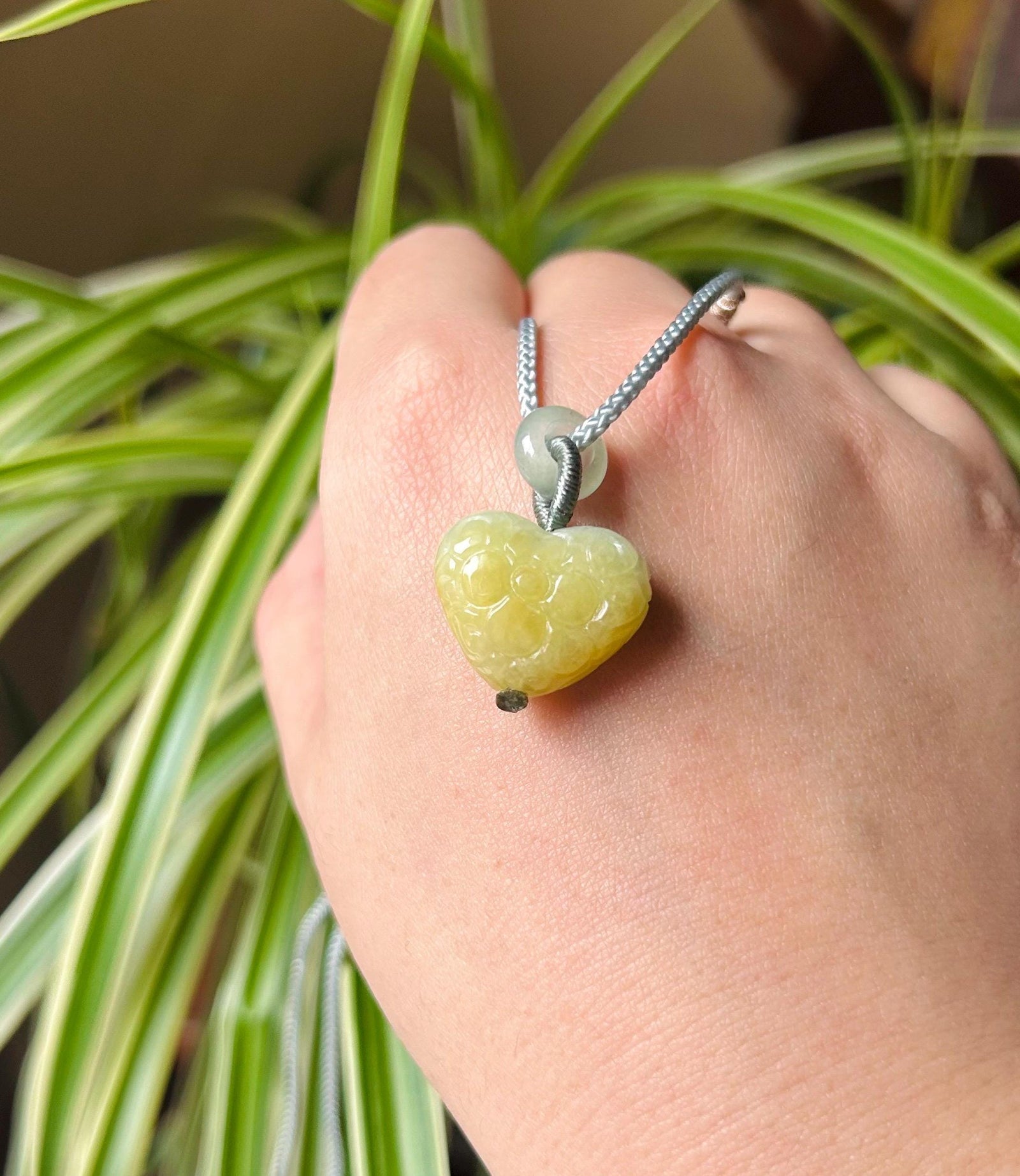 Jadeite Jade Heart Pendant Adjustable Necklace Handcrafted Gift for Her Burmese Authentic Untreated Type A Translucent Icy Yellow Jadeite