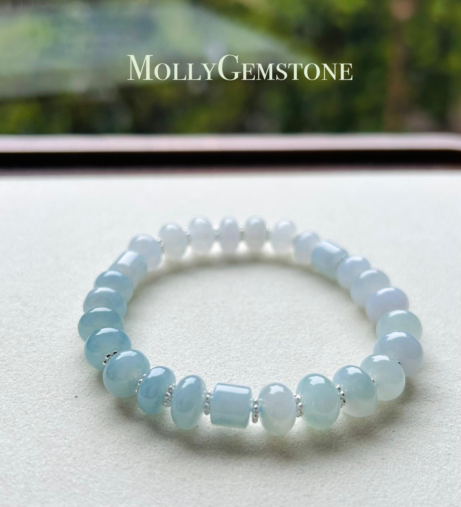Jadeite Jade Beaded Bracelet Jewelry Gift for Her Burmese Natural High Translucency Type A Icy Blue Gradient Color 8.5mm Handmade in Canada