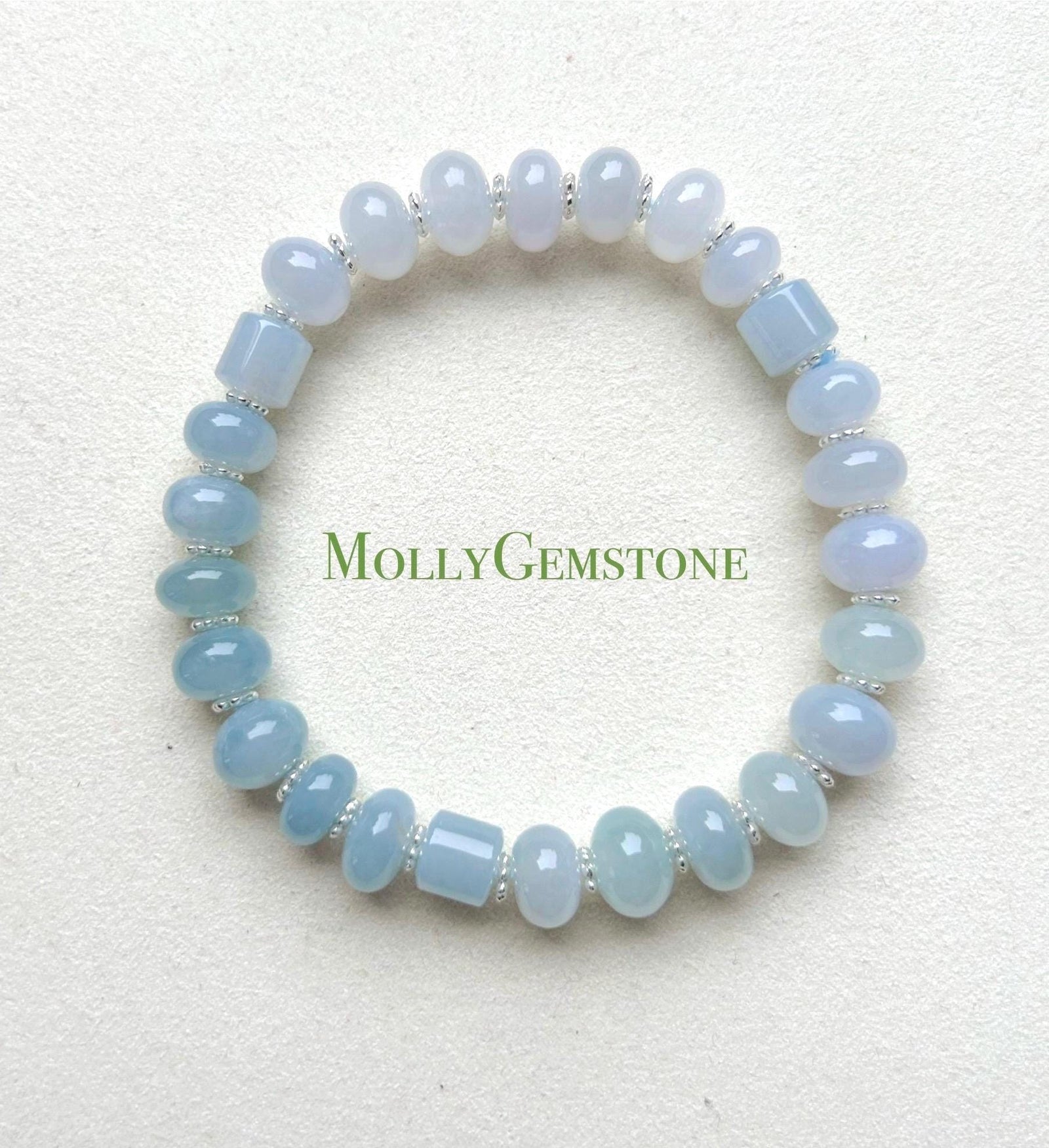 Jadeite Jade Beaded Bracelet Jewelry Gift for Her Burmese Natural High Translucency Type A Icy Blue Gradient Color 8.5mm Handmade in Canada