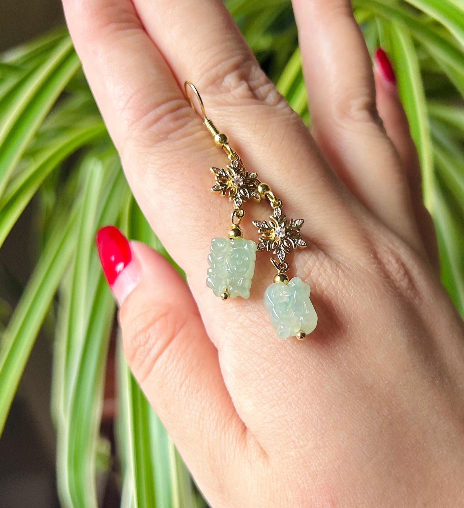 Jadeite Jade Earrings Jewelry Gift for Her Natural Burmese Type A Highly Translucent Icy Jadeite 925 Sterling Silver Wealth & Prosperity