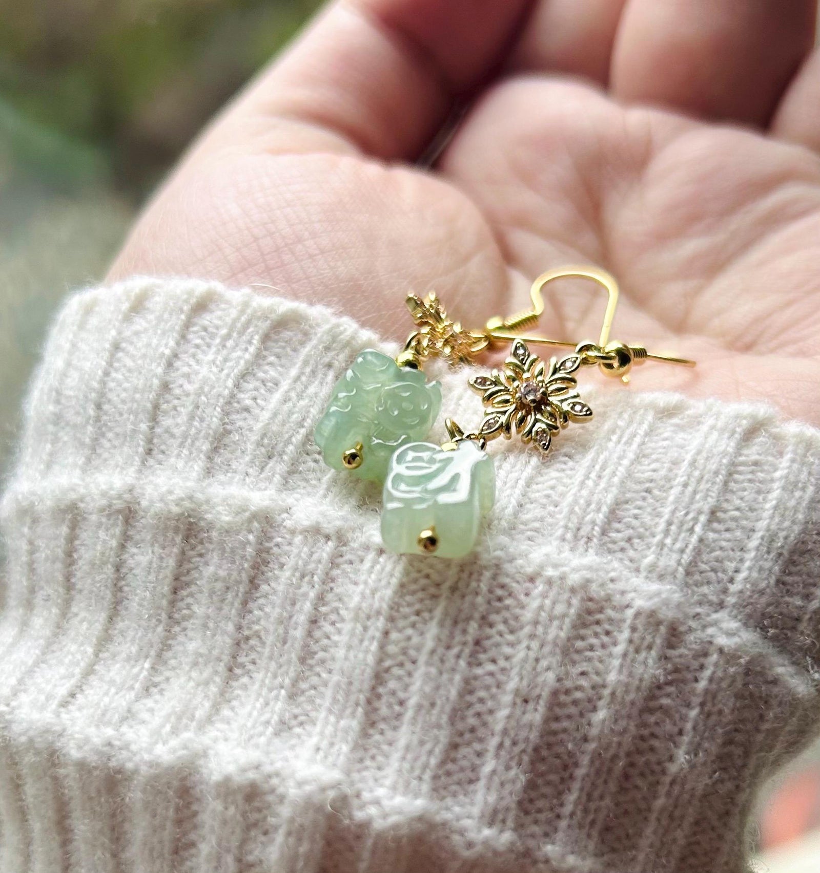Jadeite Jade Earrings Jewelry Gift for Her Natural Burmese Type A Highly Translucent Icy Jadeite 925 Sterling Silver Wealth & Prosperity