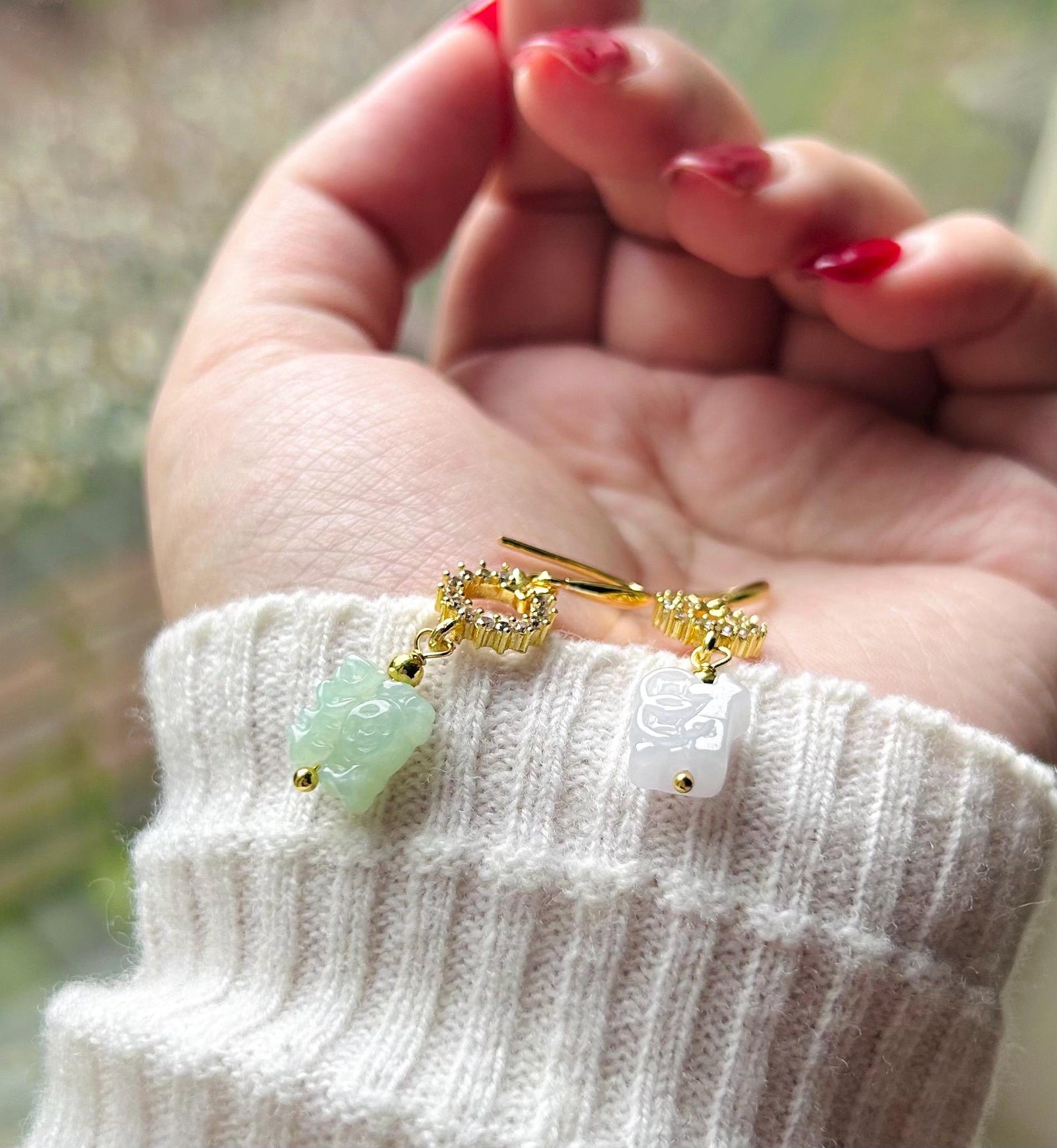 Jadeite Jade Earrings Jewelry Gift for Her Natural Burmese Type A Highly Translucent Icy Jadeite 925 Sterling Silver Wealth & Prosperity