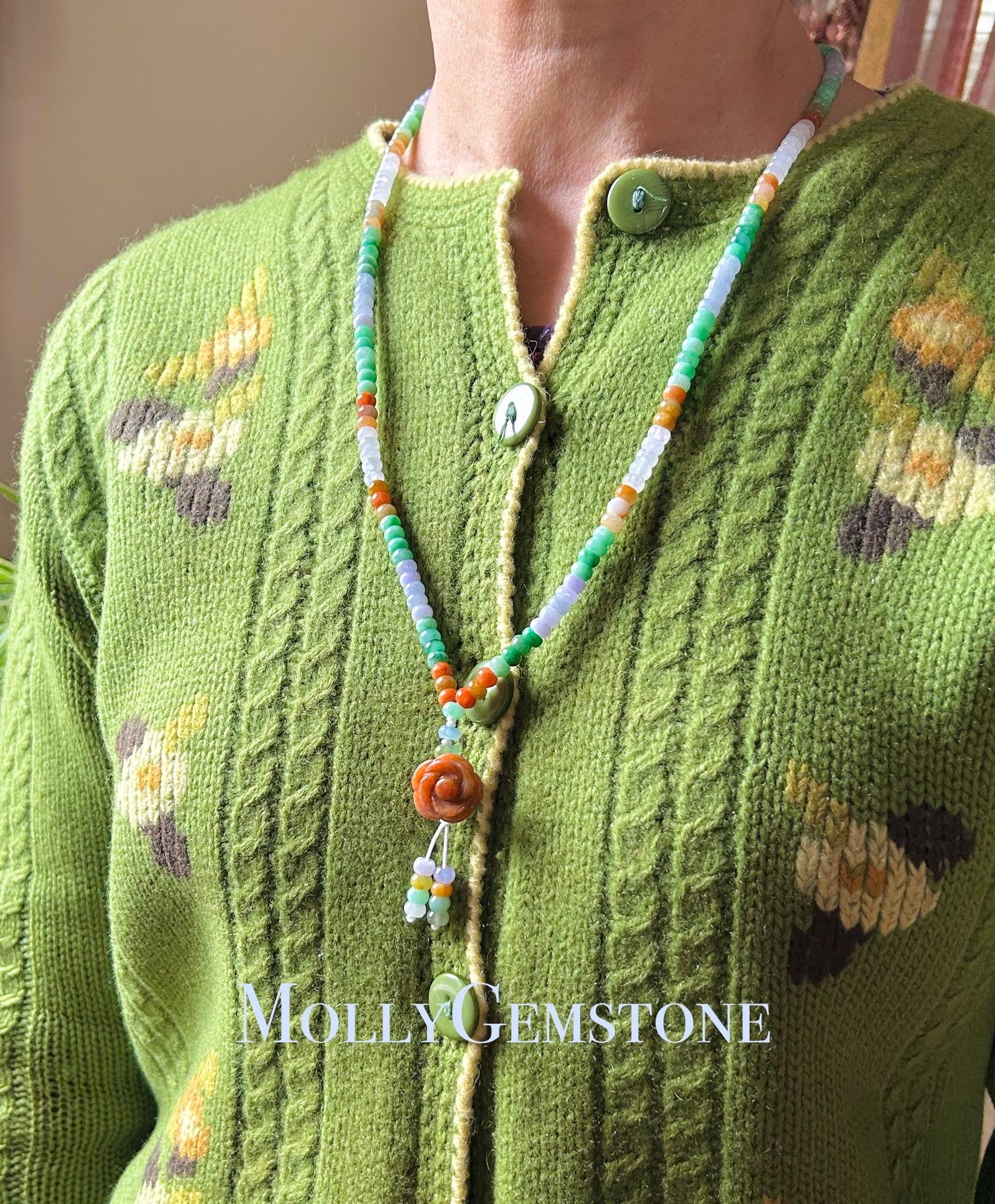 Jadeite Jade Beaded Necklace Handmade Jewelry Gift for Her Authentic Grade A Icy Translucent Burmese Multicolor Jadeite Sweater Necklace