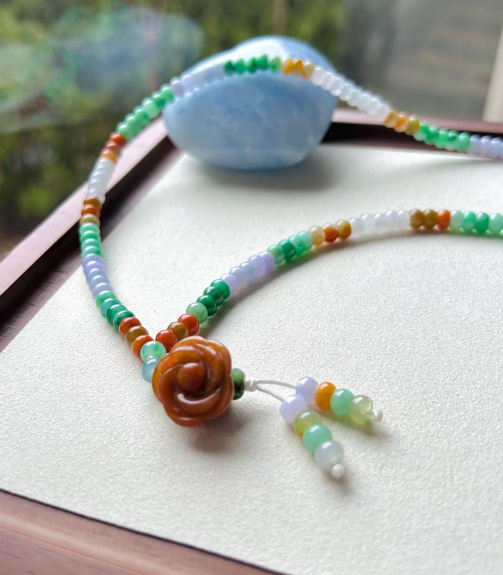 Jadeite Jade Beaded Necklace Handmade Jewelry Gift for Her Authentic Grade A Icy Translucent Burmese Multicolor Jadeite Sweater Necklace