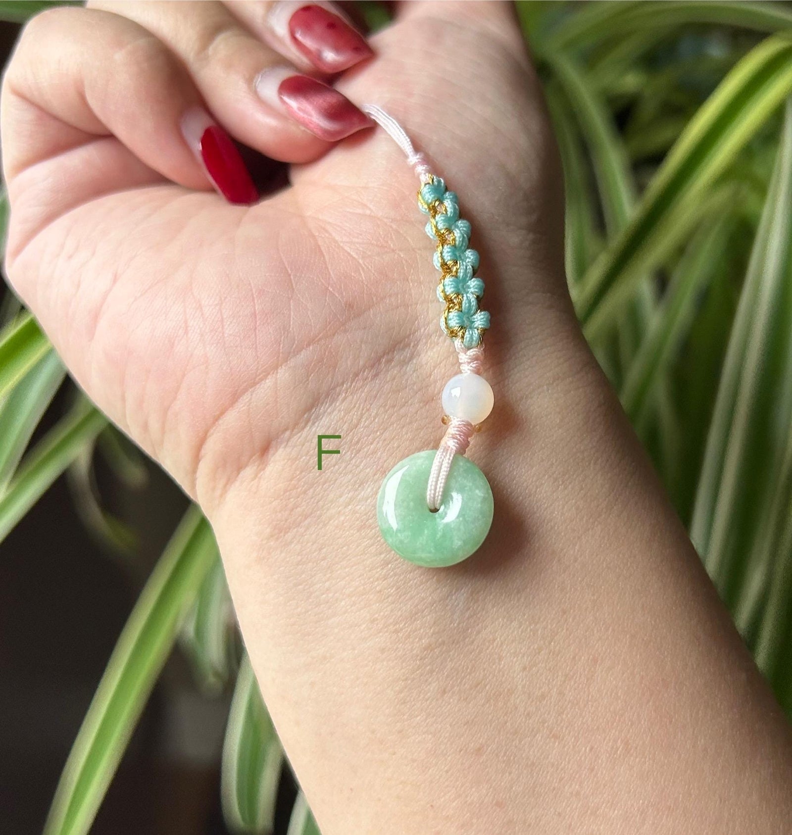 Jadeite Jade Phone Charm Handmade Jewelry Gift for Her Authentic Untreated Type A Burmese Icy Lucky Donut Chinese Knot Protection Amulet