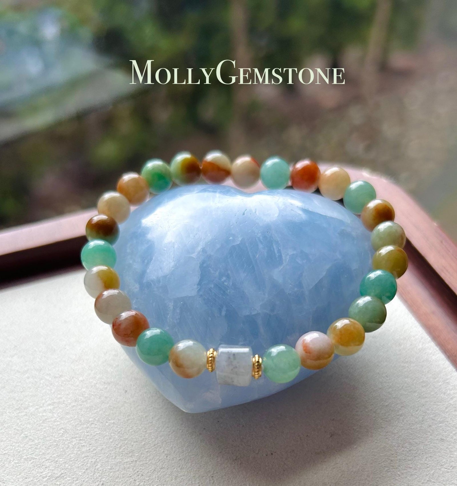 Jadeite Jade Beaded Bracelet Handmade Jewelry Gift for Her Natural Burmese Grade A Untreated Translucent Icy RARE MultiColor Jade 7mm