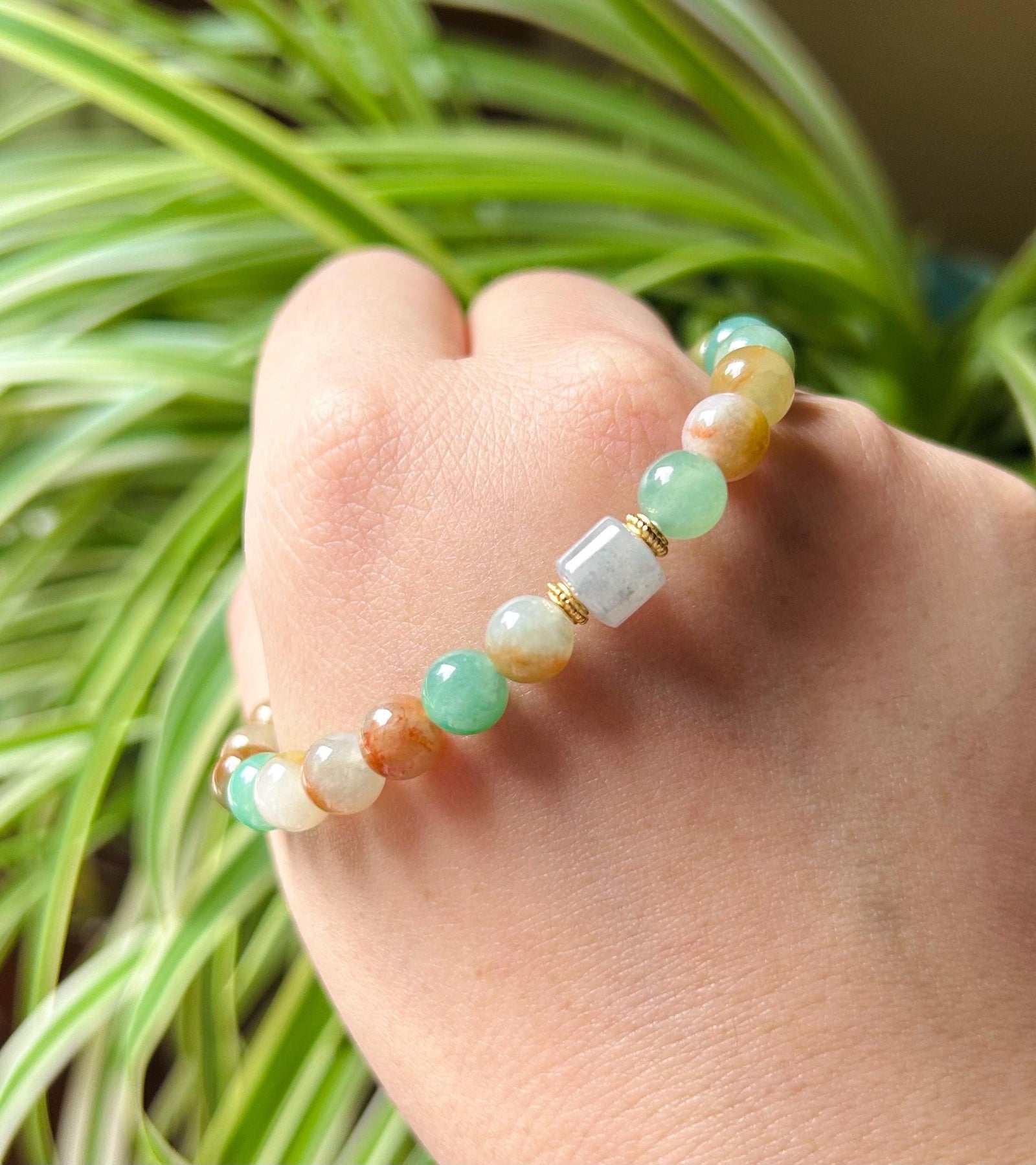 Jadeite Jade Beaded Bracelet Handmade Jewelry Gift for Her Natural Burmese Grade A Untreated Translucent Icy RARE MultiColor Jade 7mm