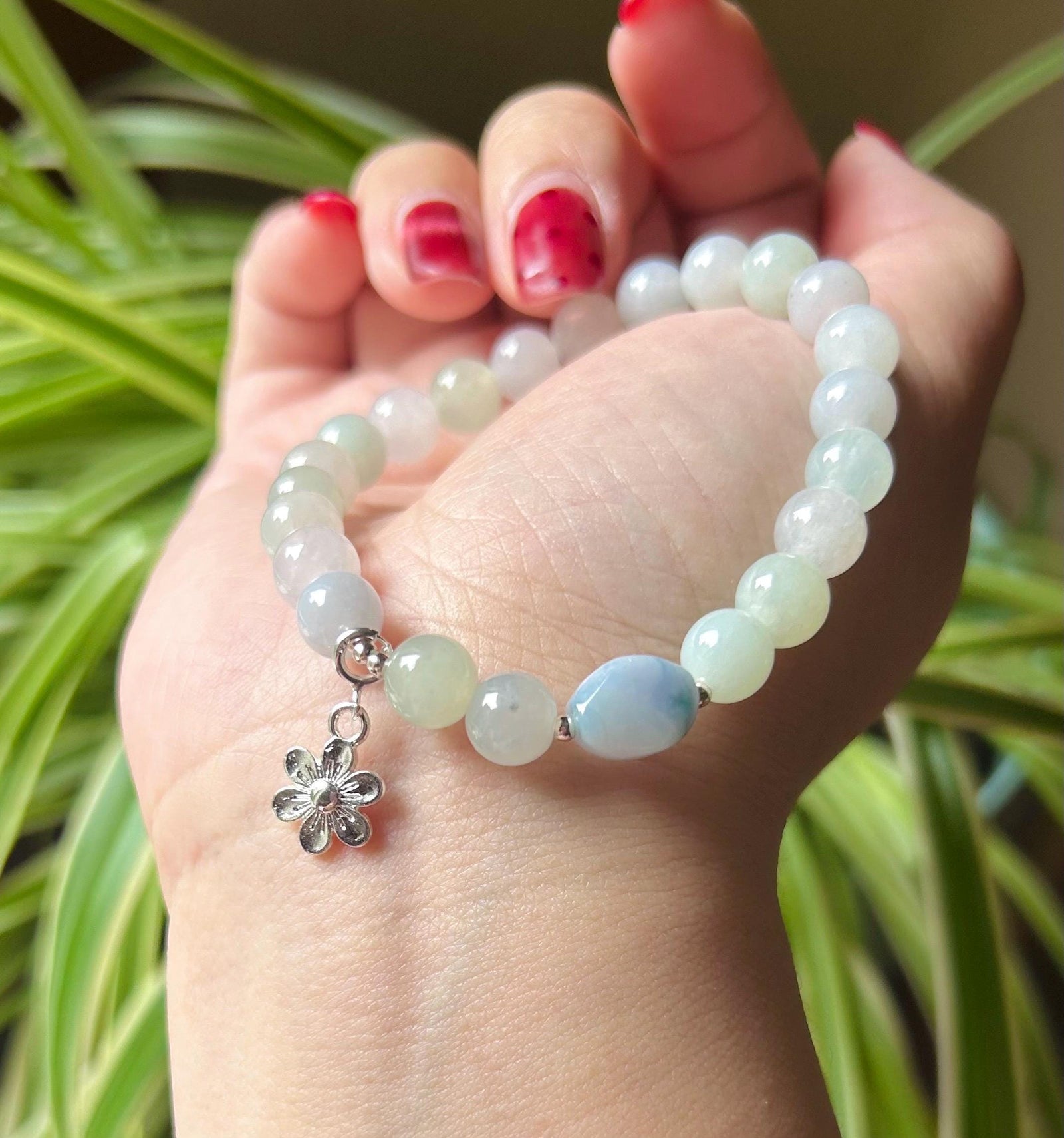 Jadeite Jade Beaded Bracelet Handmade Jewelry Gift for Her Authentic Burmese Grade A Icy Translucent Lavender Purple, Green & Blue 7.3mm