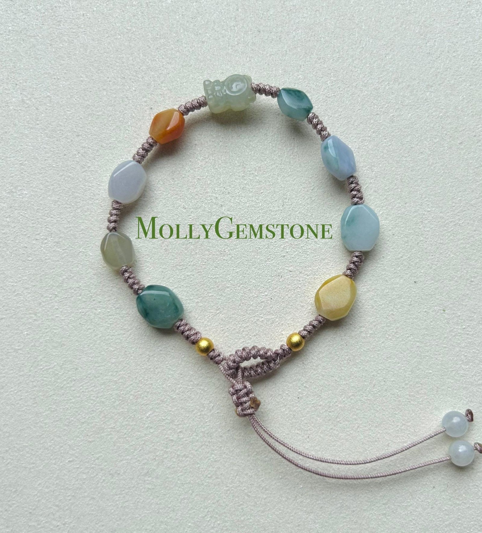 Jadeite Jade Bracelet Jewelry Gift Untreated Burmese Translucent Icy Multicolor Type A Hand-woven Cute Kitty Multi-Shape Beads Bracelet Gift