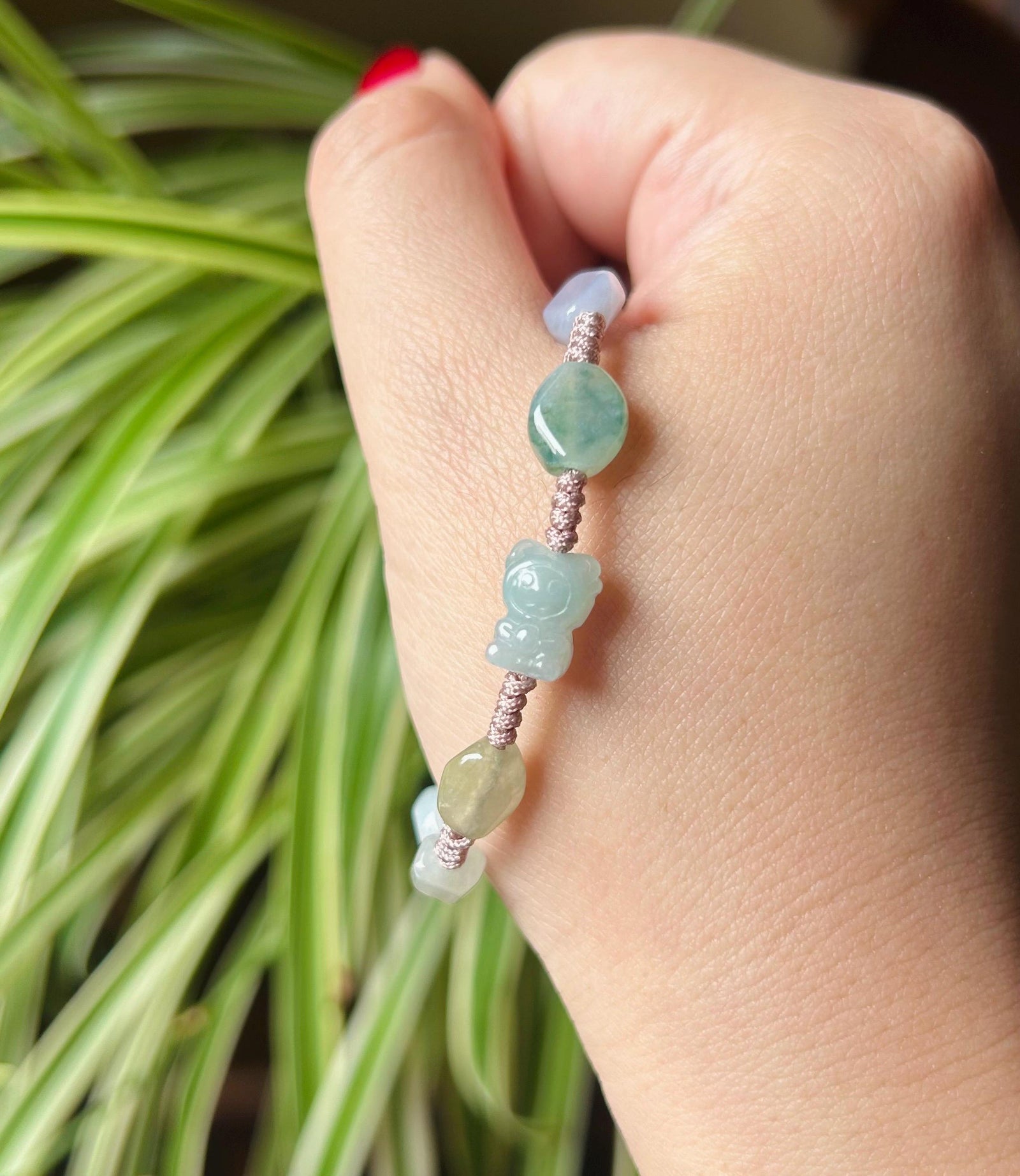 Jadeite Jade Bracelet Jewelry Gift Untreated Burmese Translucent Icy Multicolor Type A Hand-woven Cute Kitty Multi-Shape Beads Bracelet Gift