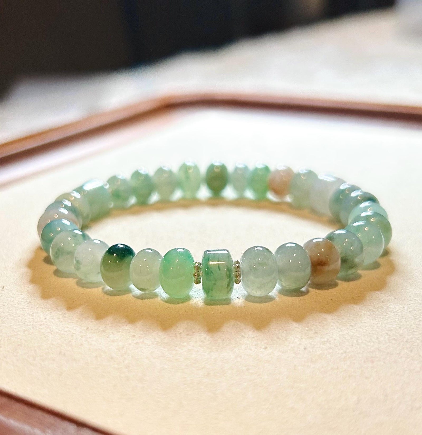 Jadeite Jade Beaded Bracelet Jewelry Natural Burmese Type A Icy High Translucency Jadeite RARE Multi-color 8.5mm Drum Bead Handmade Gift