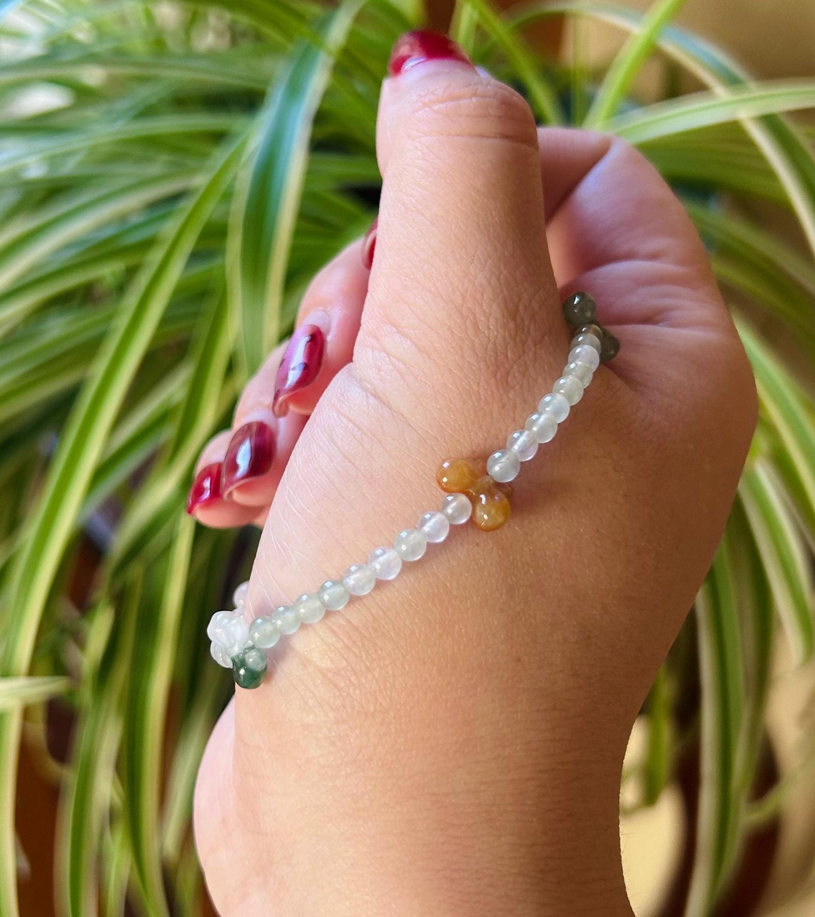 Jadeite Bracelet Jade Jewelry Gift for Her Minimalist Natural Burmese Type A Icy Multi-color Rainbow & Bowknot Highly Translucent 3.5mm Jade