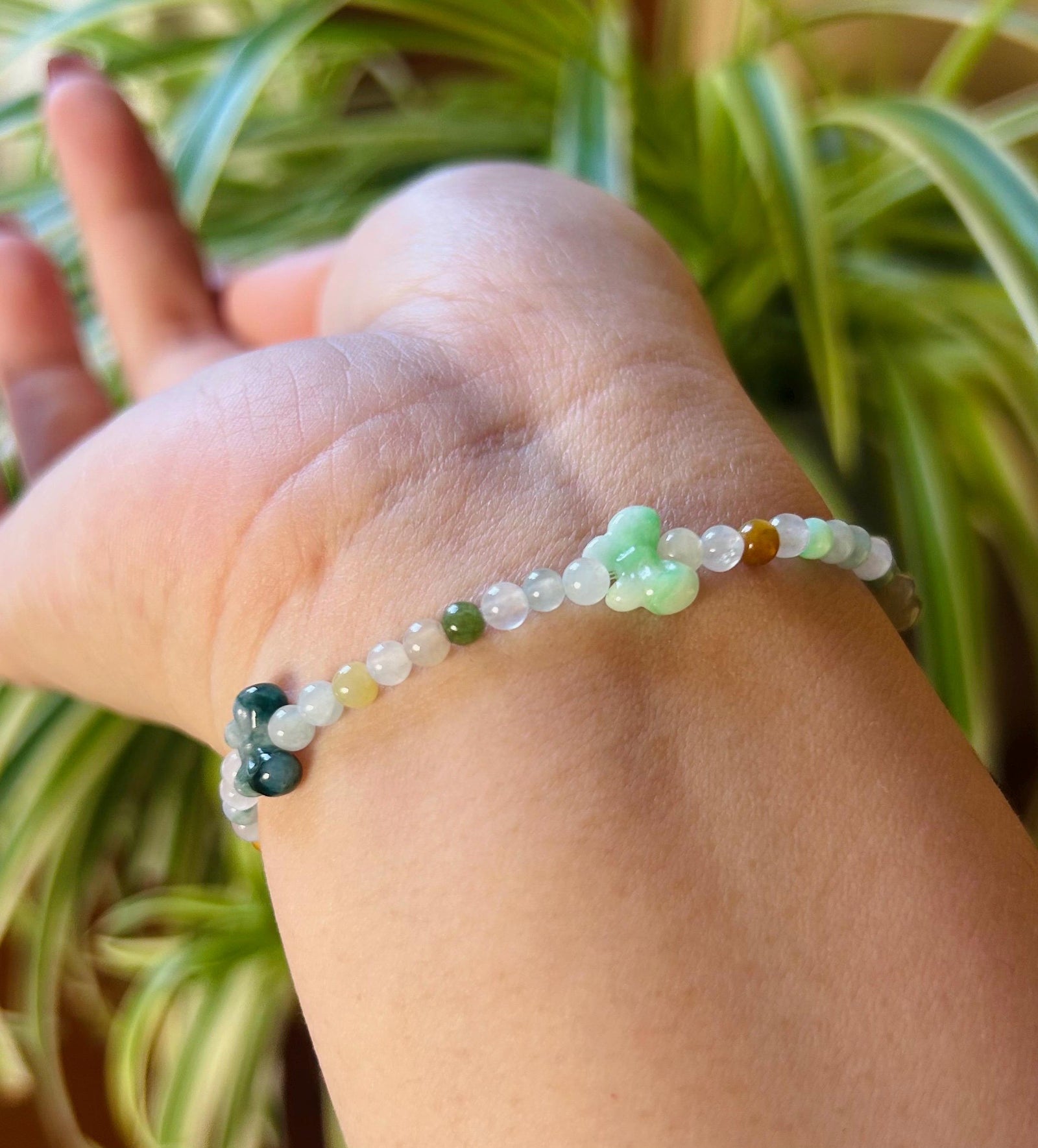 Jadeite Bracelet Jade Jewelry Gift for Her Minimalist Natural Burmese Type A Icy Multi-color Rainbow & Bowknot Highly Translucent 3.5mm Jade