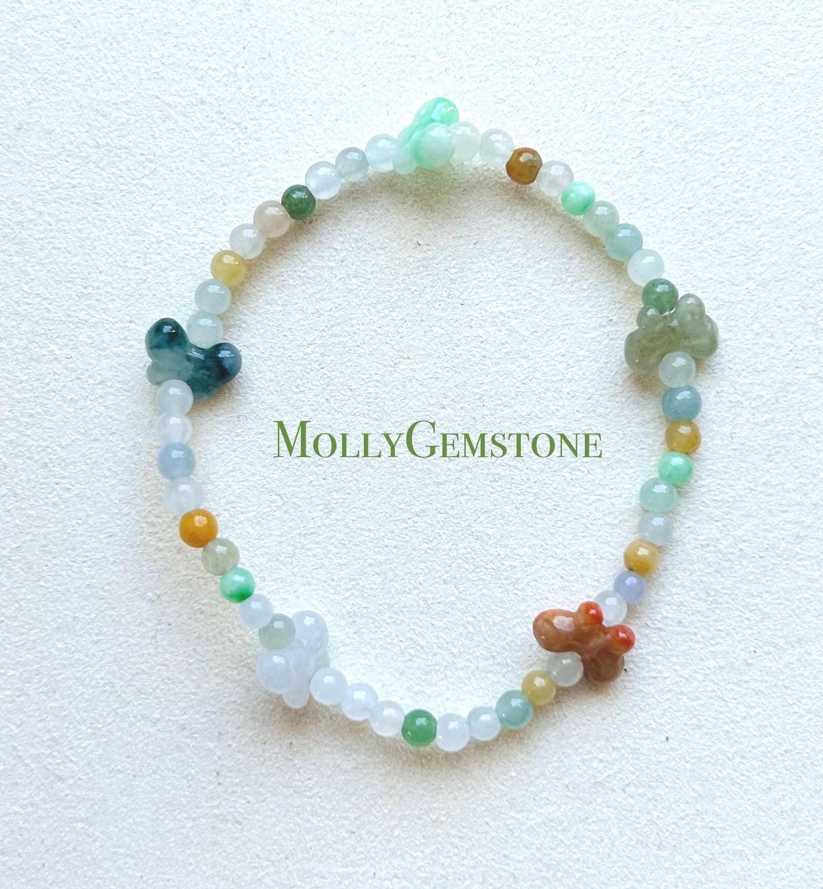 Jadeite Bracelet Jade Jewelry Gift for Her Minimalist Natural Burmese Type A Icy Multi-color Rainbow & Bowknot Highly Translucent 3.5mm Jade