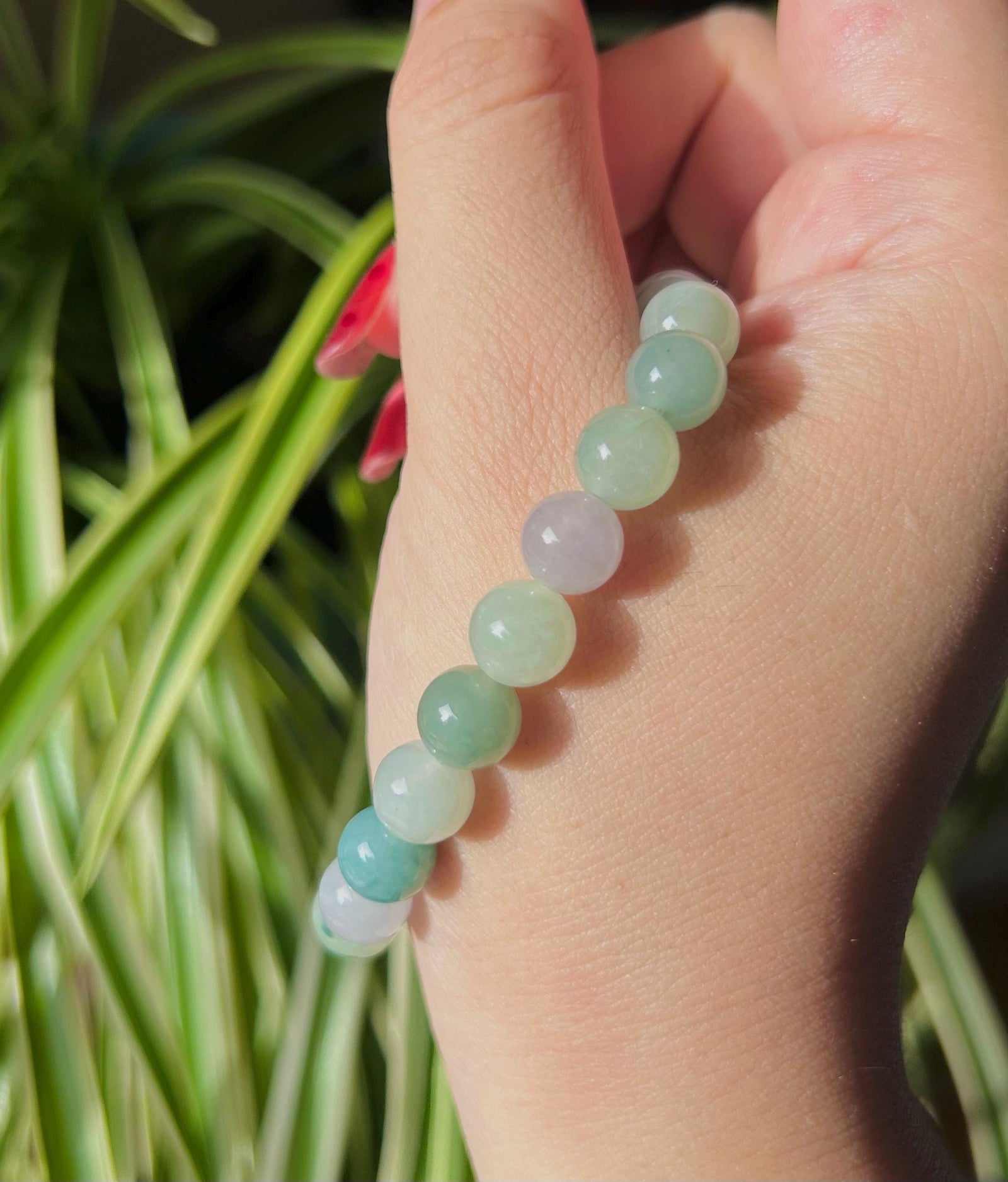 Jadeite Jade Beaded Bracelet Jewelry Gift for Her Natural Burmese Grade A Icy Highly Translucent Multi-color Jadeite 8.4mm Spring Color