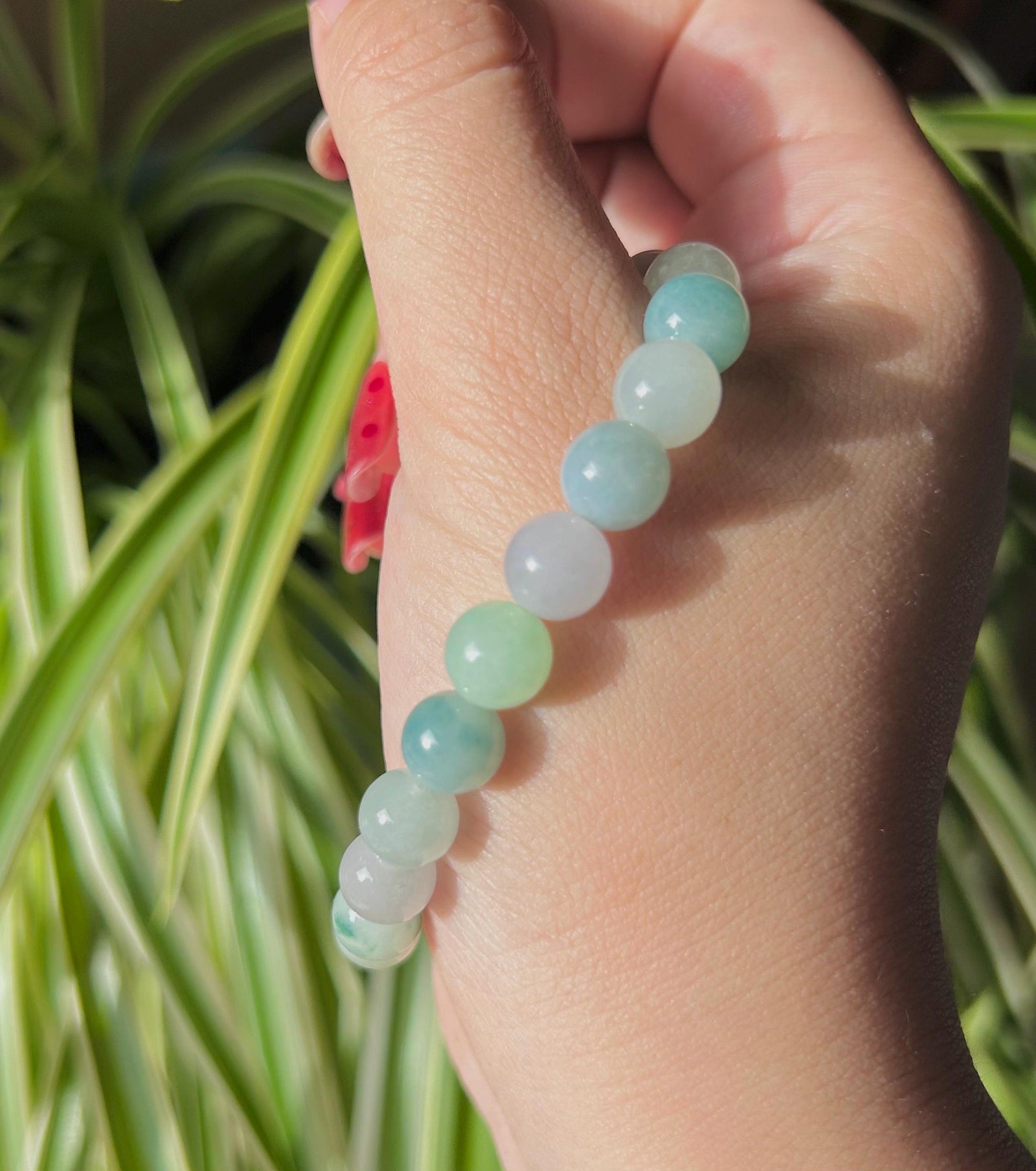 Jadeite Jade Beaded Bracelet Jewelry Gift for Her Natural Burmese Grade A Icy Highly Translucent Multi-color Jadeite 8.4mm Spring Color