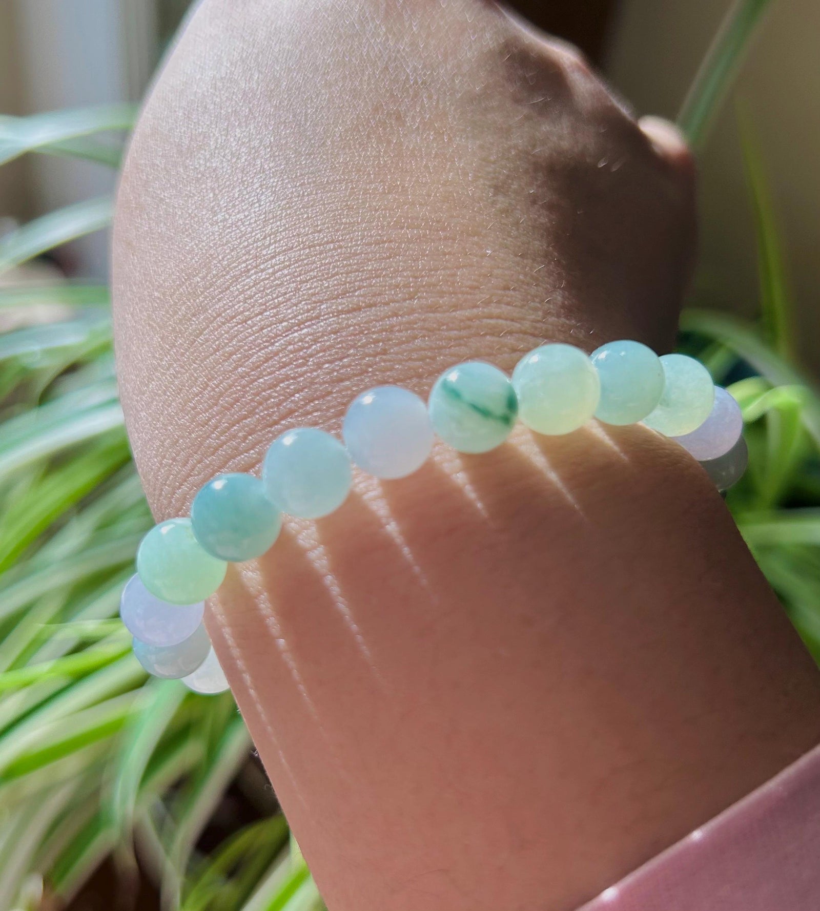 Jadeite Jade Beaded Bracelet Jewelry Gift for Her Natural Burmese Grade A Icy Highly Translucent Multi-color Jadeite 8.4mm Spring Color