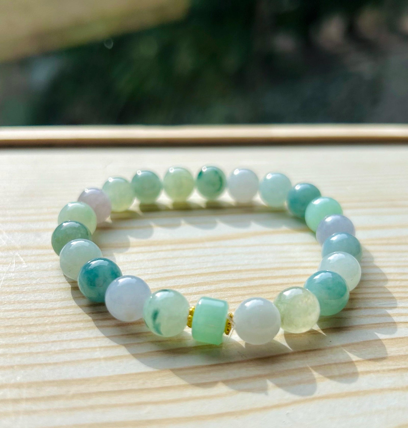 Jadeite Jade Beaded Bracelet Jewelry Gift for Her Natural Burmese Grade A Icy Highly Translucent Multi-color Jadeite 8.4mm Spring Color