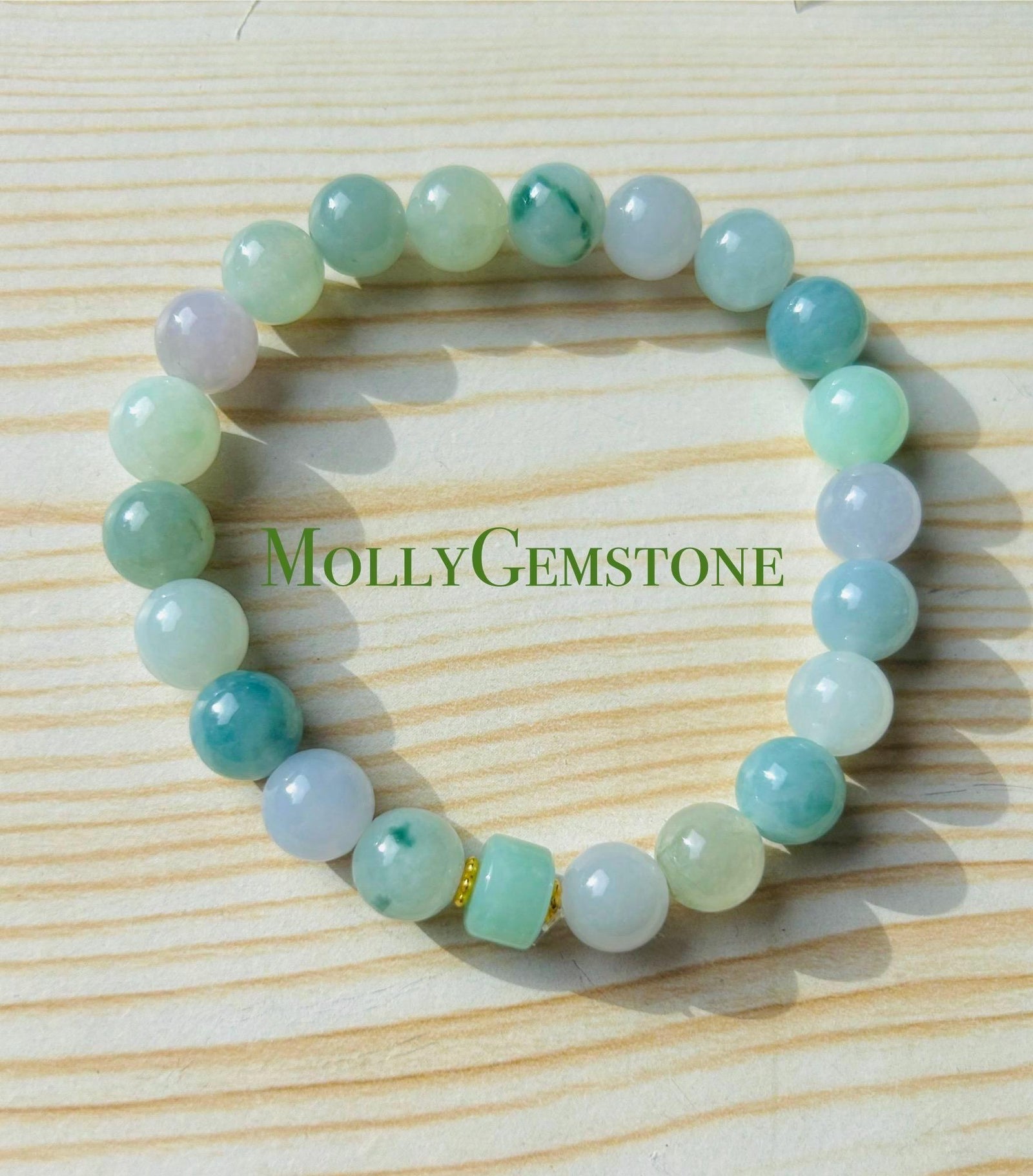 Jadeite Jade Beaded Bracelet Jewelry Gift for Her Natural Burmese Grade A Icy Highly Translucent Multi-color Jadeite 8.4mm Spring Color