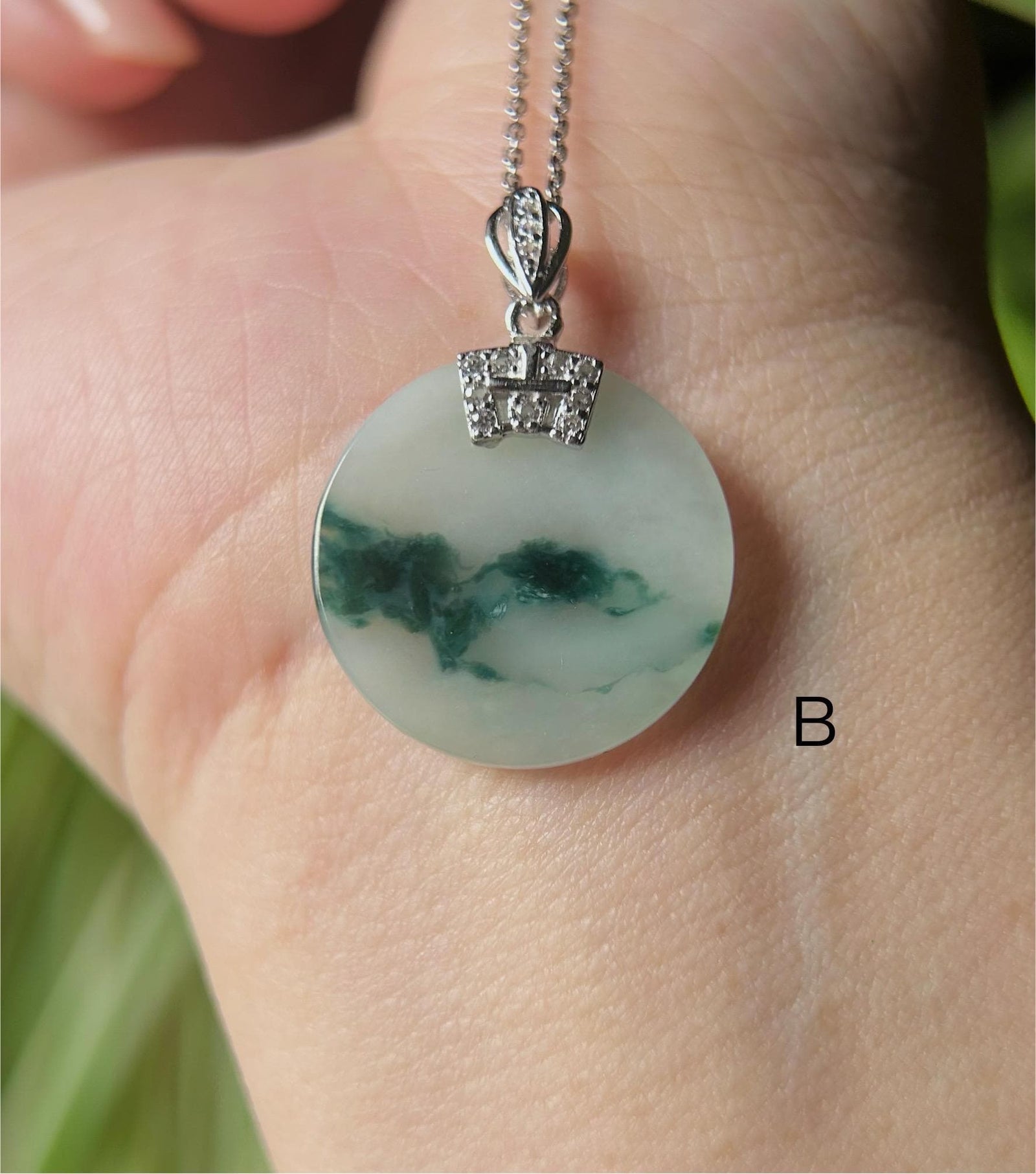 Jadeite Jade Pendant Sterling Silver Necklace Jewelry Gift for Her Burmese Untreated Type A Translucent Icy Blue Floral Jadeite Peace Plaque