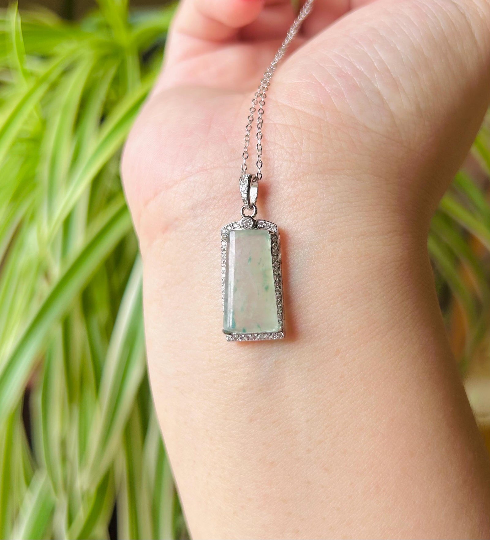 Jadeite Jade Pendant Sterling Silver Necklace Jewelry Gift for Her Burmese Untreated Type A Highly Translucent Icy Blue Floral Jade