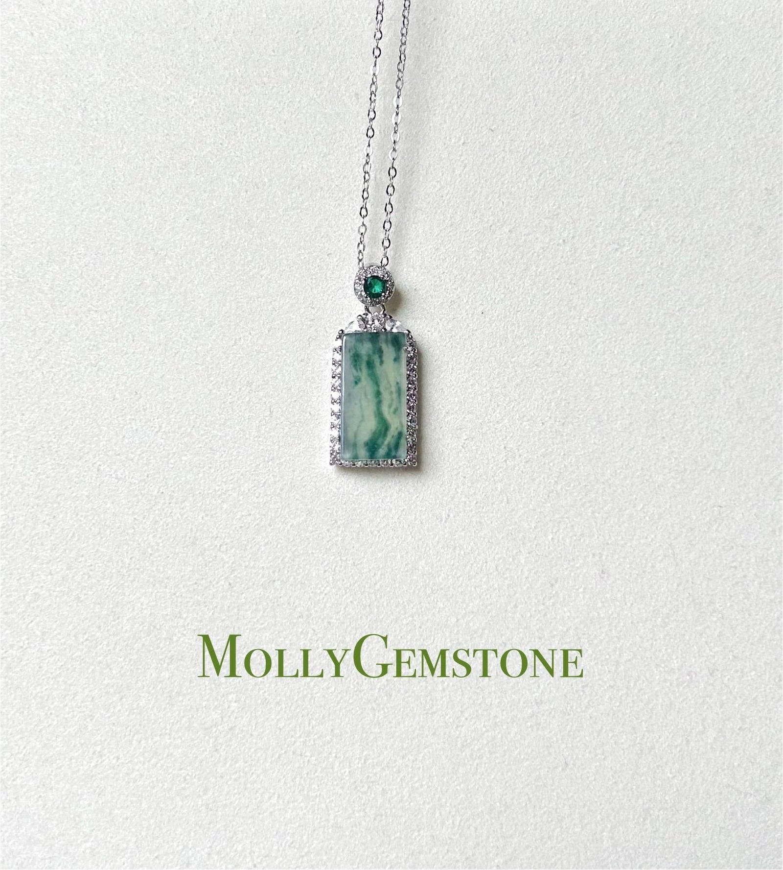 Jadeite Jade Pendant Sterling Silver Necklace Jewelry Gift for Her Burmese Untreated Type A Highly Translucent Icy Blue Floral Jade