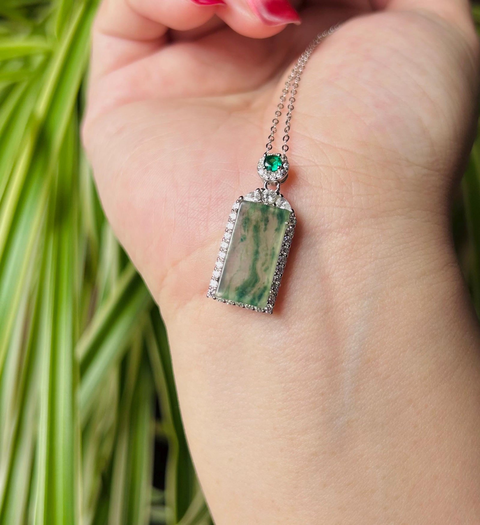 Jadeite Jade Pendant Sterling Silver Necklace Jewelry Gift for Her Burmese Untreated Type A Highly Translucent Icy Blue Floral Jade