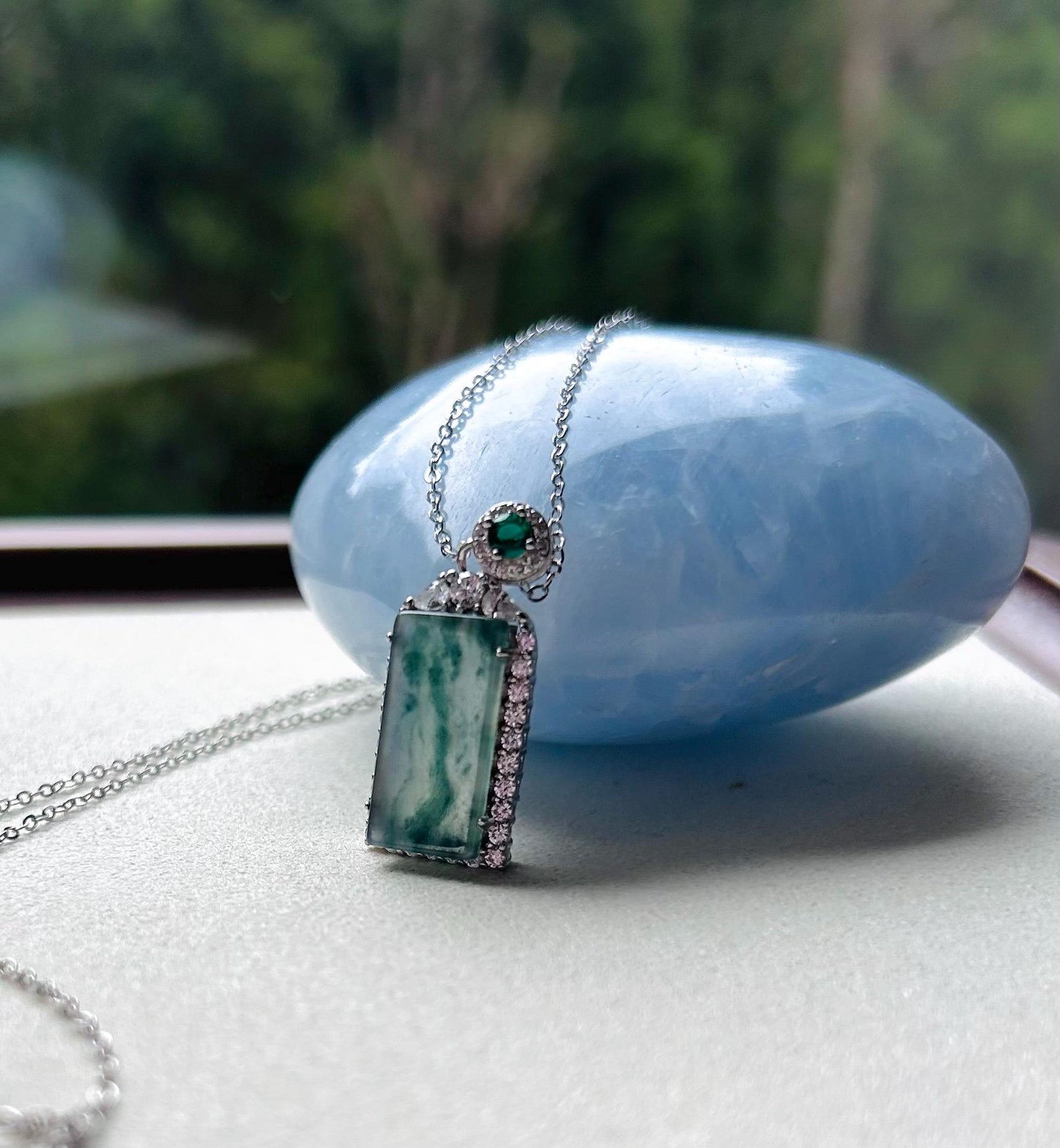 Jadeite Jade Pendant Sterling Silver Necklace Jewelry Gift for Her Burmese Untreated Type A Highly Translucent Icy Blue Floral Jade