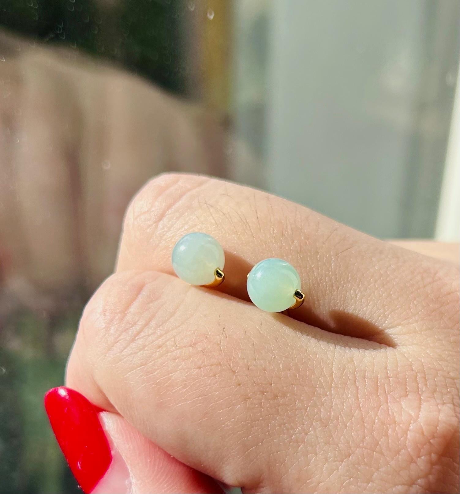 Jadeite Jade Stud Earrings Handmade Jewelry Gift for Her Natural Burmese Type A Highly Translucent Icy Jade Earrings Sterling Silver FeiCui