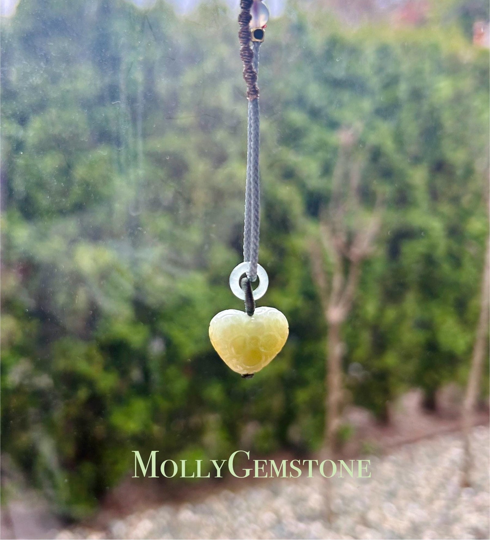 Jadeite Jade Heart Pendant Adjustable Necklace Handcrafted Gift for Her Burmese Authentic Untreated Type A Translucent Icy Yellow Jadeite