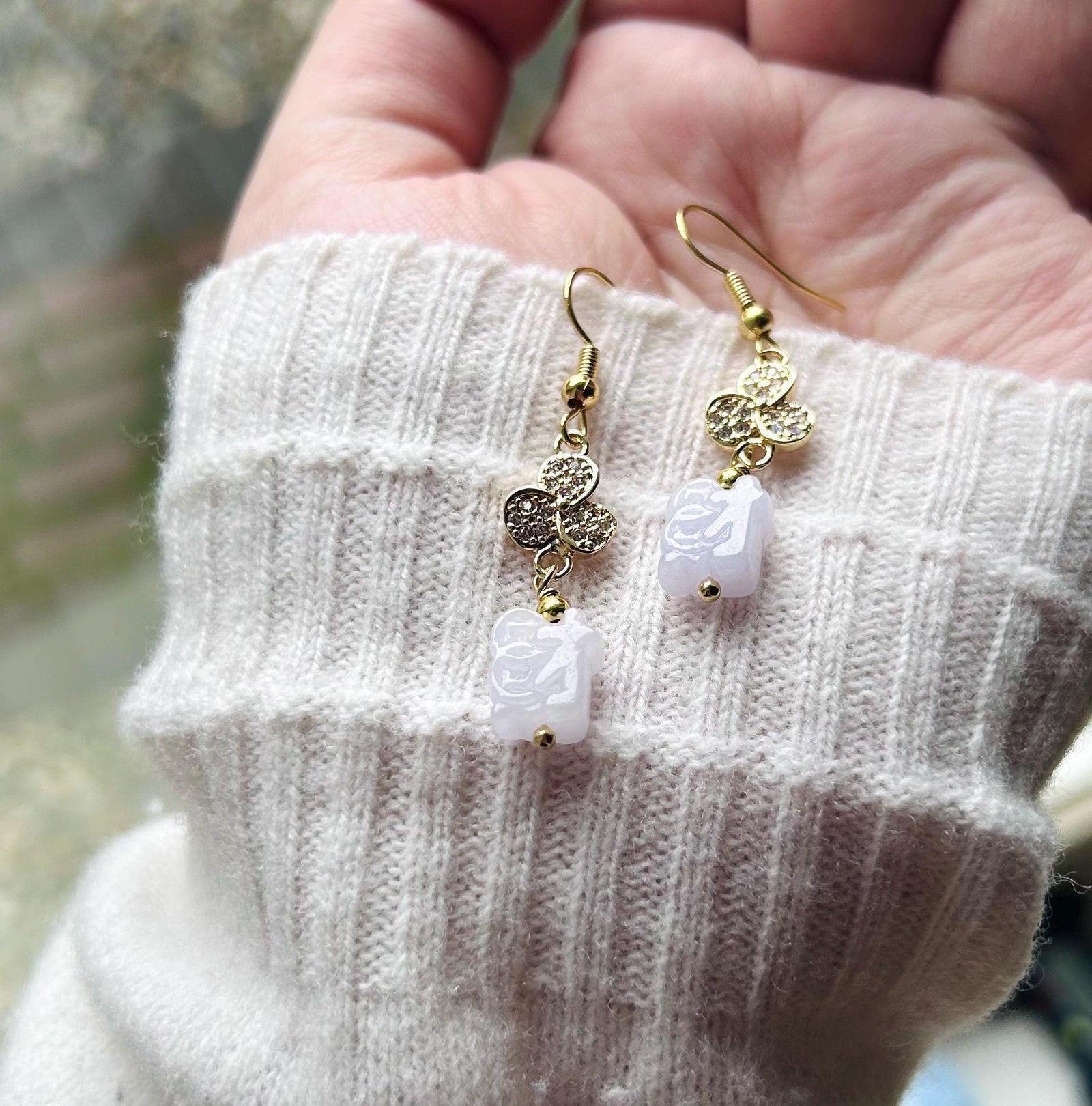 Jadeite Jade Earrings Jewelry Gift for Her Natural Burmese Type A Highly Translucent Icy Jadeite 925 Sterling Silver Wealth & Prosperity