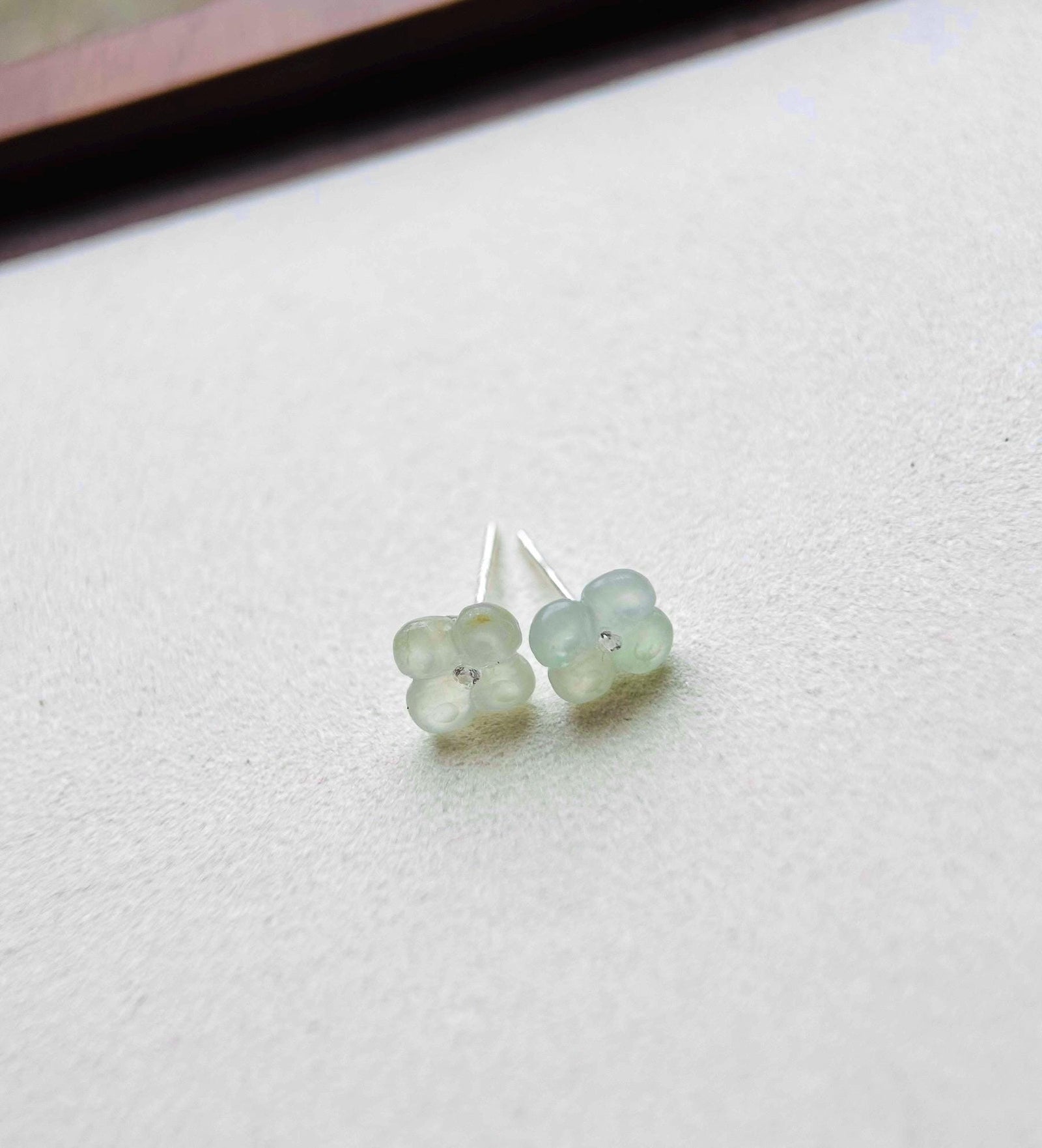 Jadeite Jade Flower Stud Earrings Handmade Jewelry Gift for Her Natural Burmese Type A Highly Translucent Icy Jade Earrings Sterling Silver