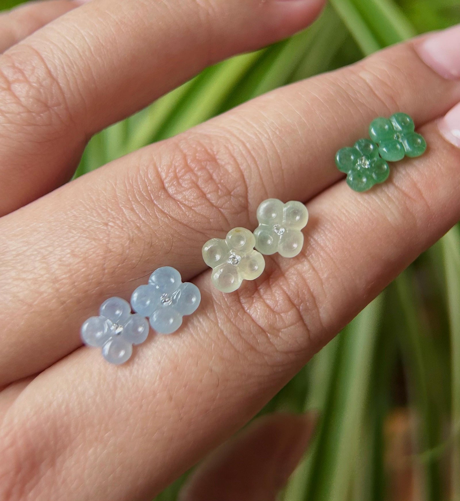 Jadeite Jade Flower Stud Earrings Handmade Jewelry Gift for Her Natural Burmese Type A Highly Translucent Icy Jade Earrings Sterling Silver