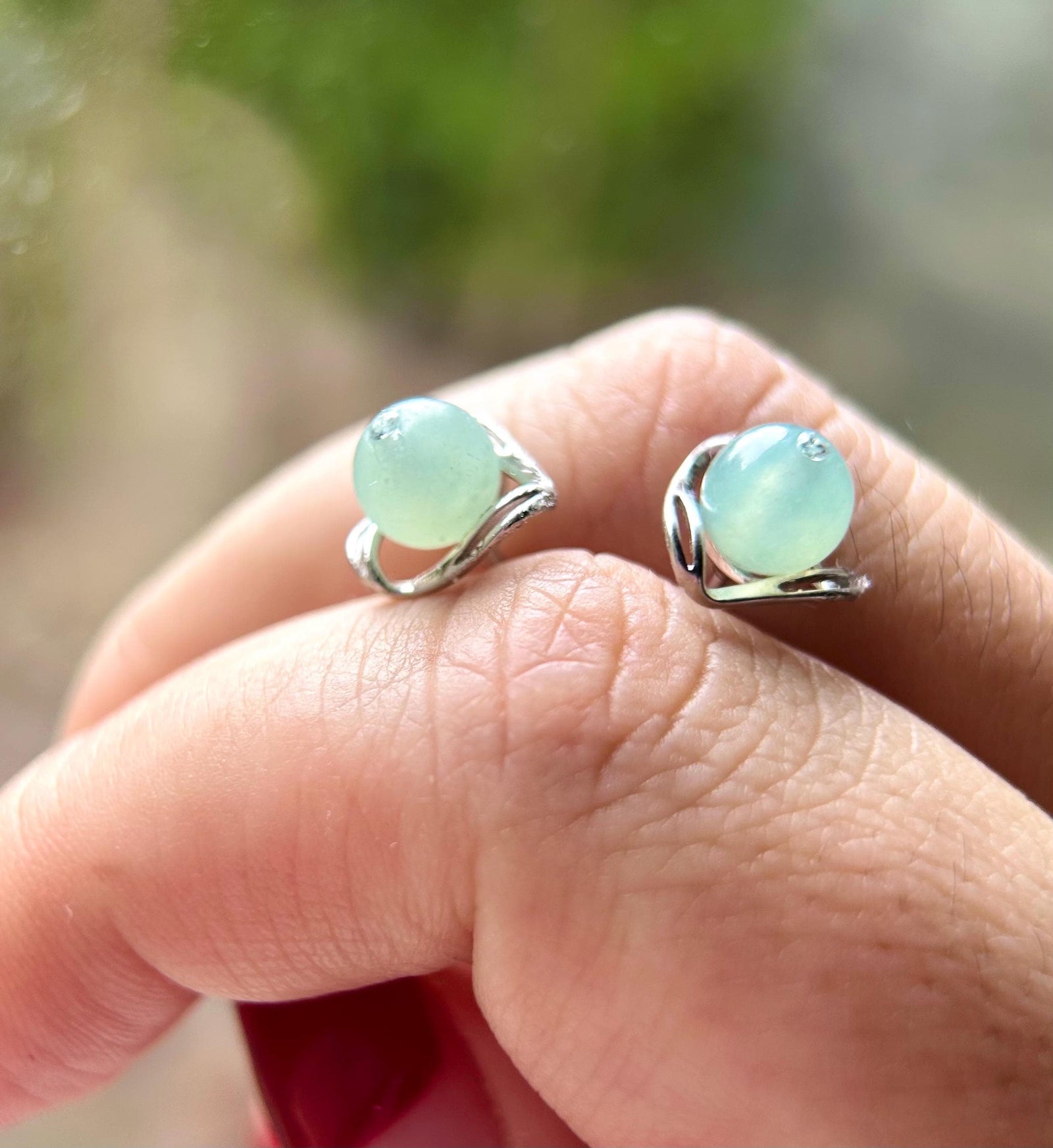 Jadeite Jade Stud Earrings Handmade Jewelry Gift for Her Natural Burmese Type A Highly Translucent Icy Jade Earrings Sterling Silver FeiCui