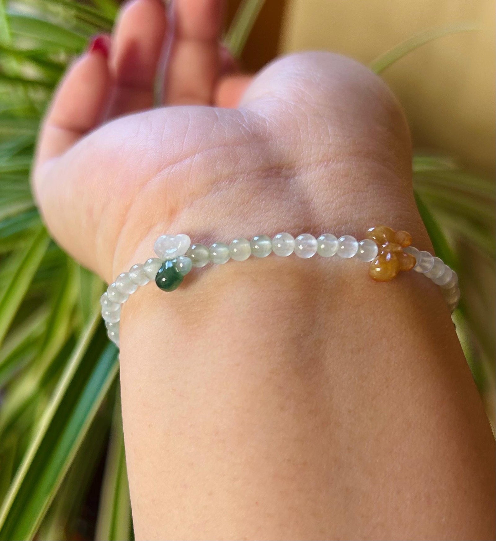 Jadeite Bracelet Jade Jewelry Gift for Her Minimalist Natural Burmese Type A Icy Multi-color Rainbow & Bowknot Highly Translucent 3.5mm Jade