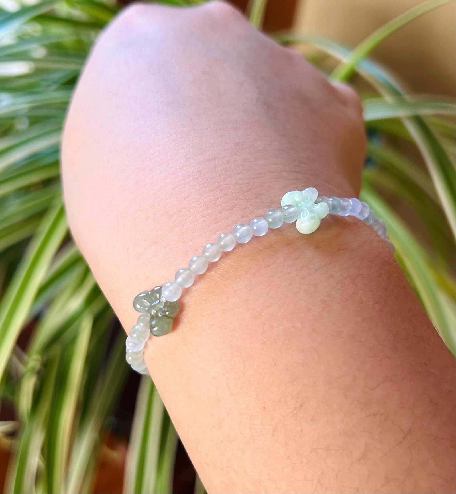 Jadeite Bracelet Jade Jewelry Gift for Her Minimalist Natural Burmese Type A Icy Multi-color Rainbow & Bowknot Highly Translucent 3.5mm Jade