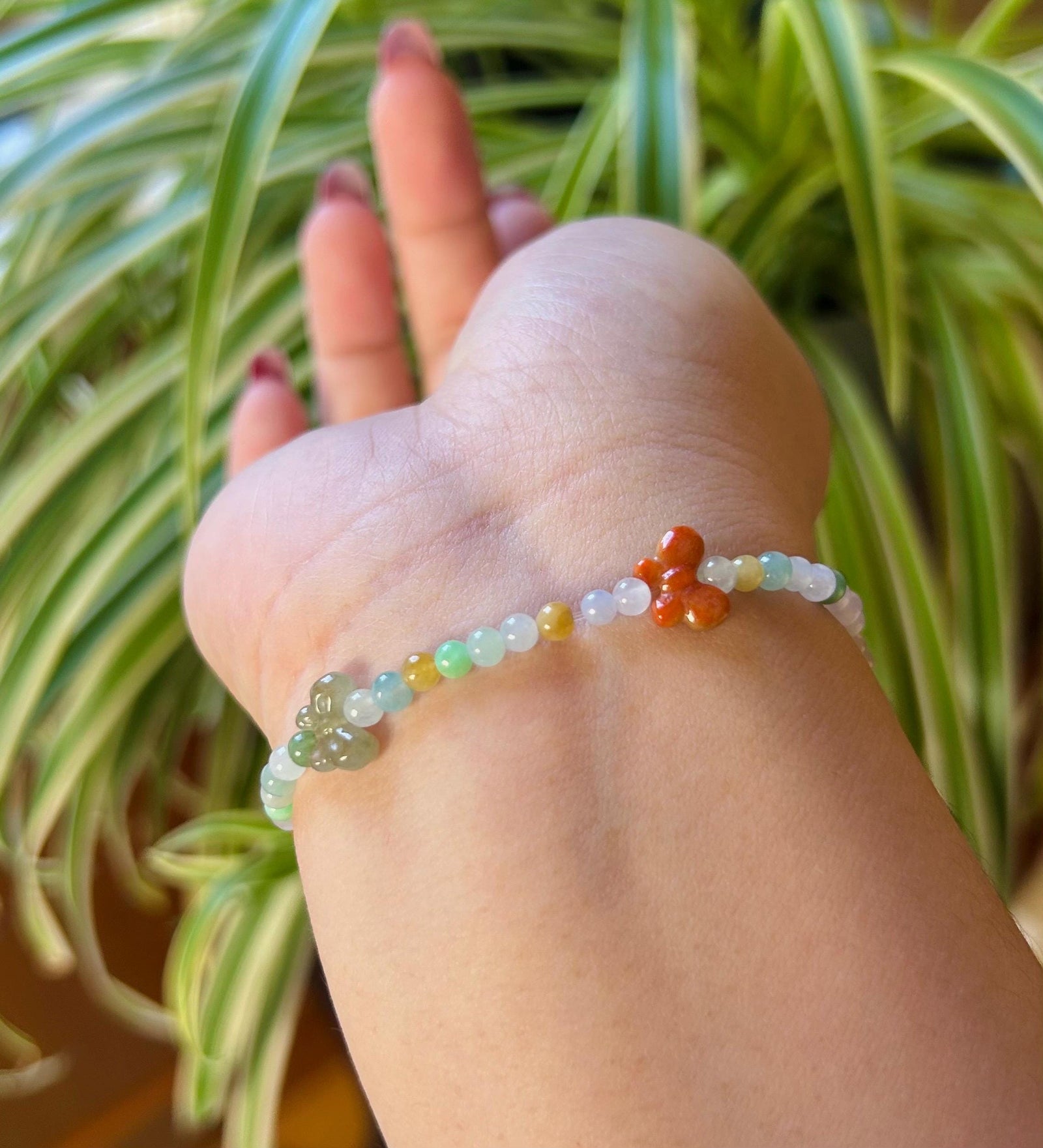 Jadeite Bracelet Jade Jewelry Gift for Her Minimalist Natural Burmese Type A Icy Multi-color Rainbow & Bowknot Highly Translucent 3.5mm Jade