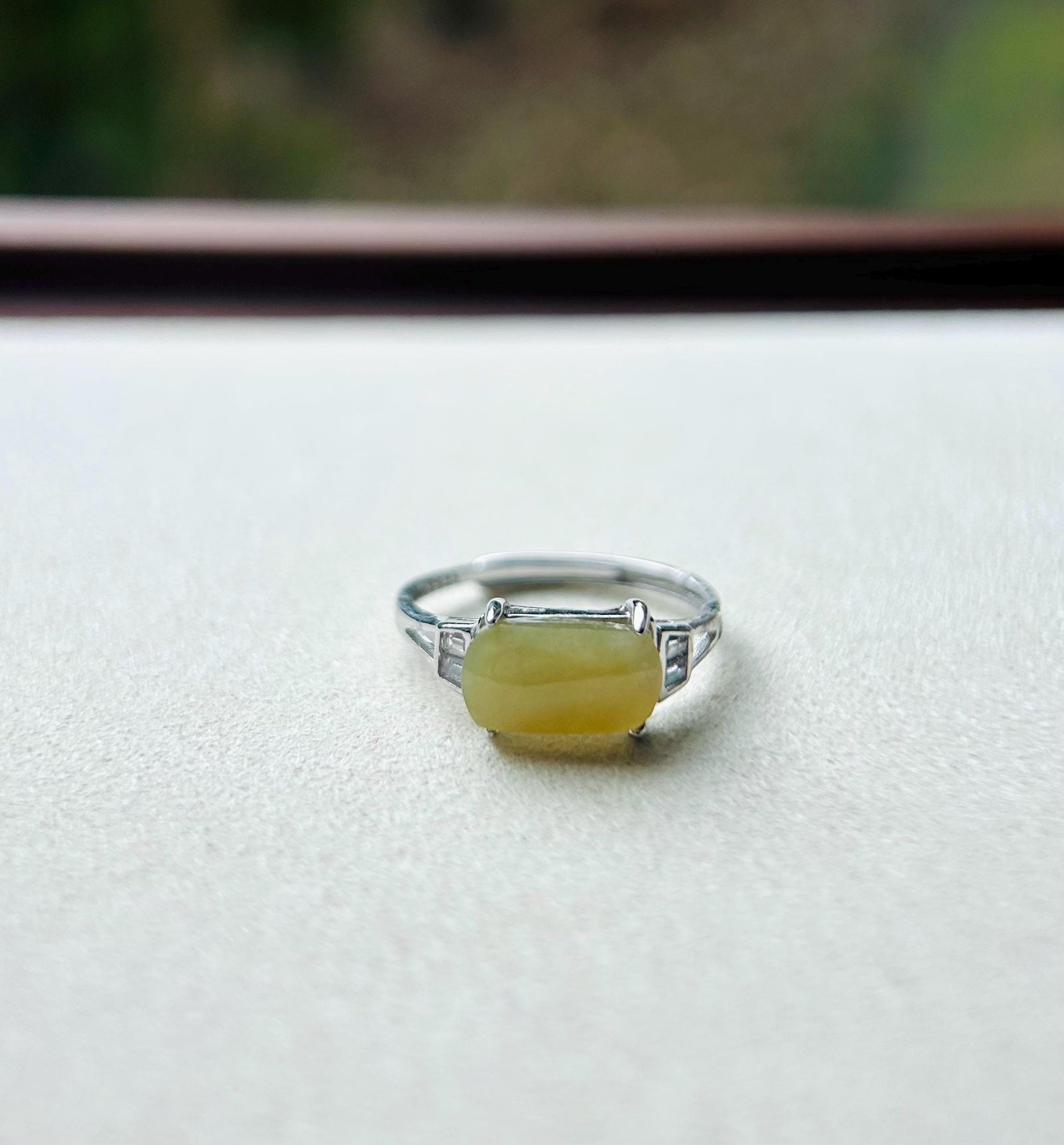 Jadeite Ring Jewelry Gift Burmese Authentic Untreated fine glutinous Type A Yellow or Green Jadeite Adjustable Sterling Silver Saddle Ring
