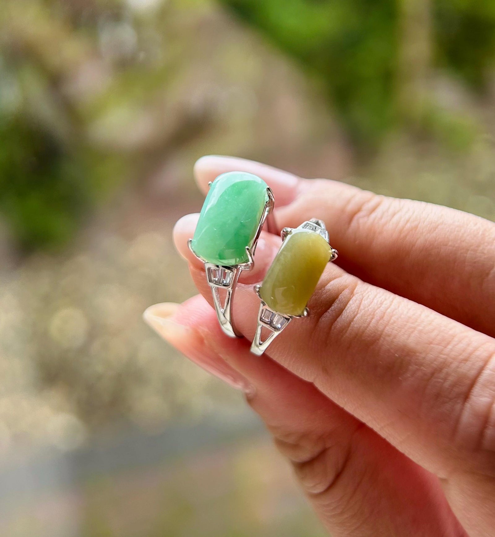 Jadeite Ring Jewelry Gift Burmese Authentic Untreated fine glutinous Type A Yellow or Green Jadeite Adjustable Sterling Silver Saddle Ring