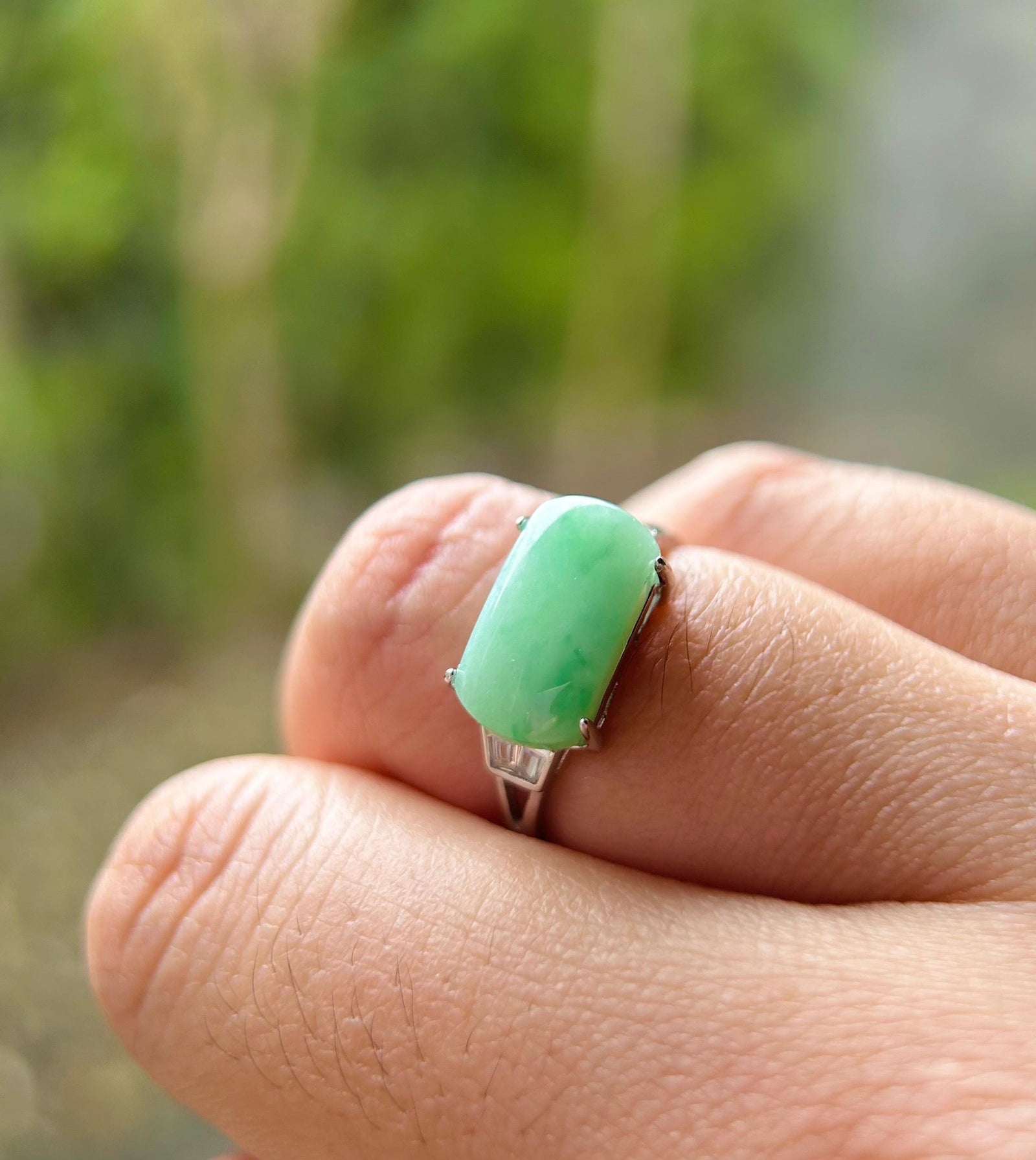 Jadeite Ring Jewelry Gift Burmese Authentic Untreated fine glutinous Type A Yellow or Green Jadeite Adjustable Sterling Silver Saddle Ring