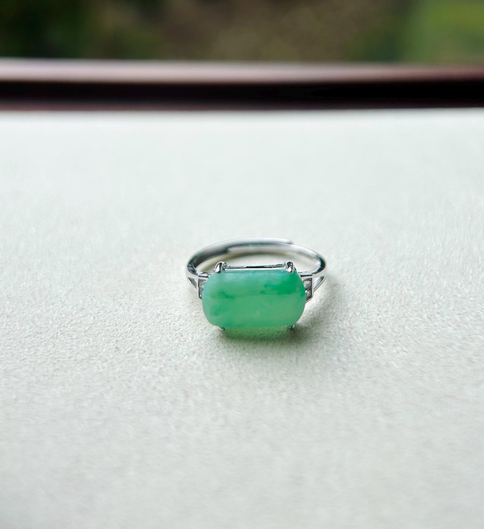 Jadeite Ring Jewelry Gift Burmese Authentic Untreated fine glutinous Type A Yellow or Green Jadeite Adjustable Sterling Silver Saddle Ring