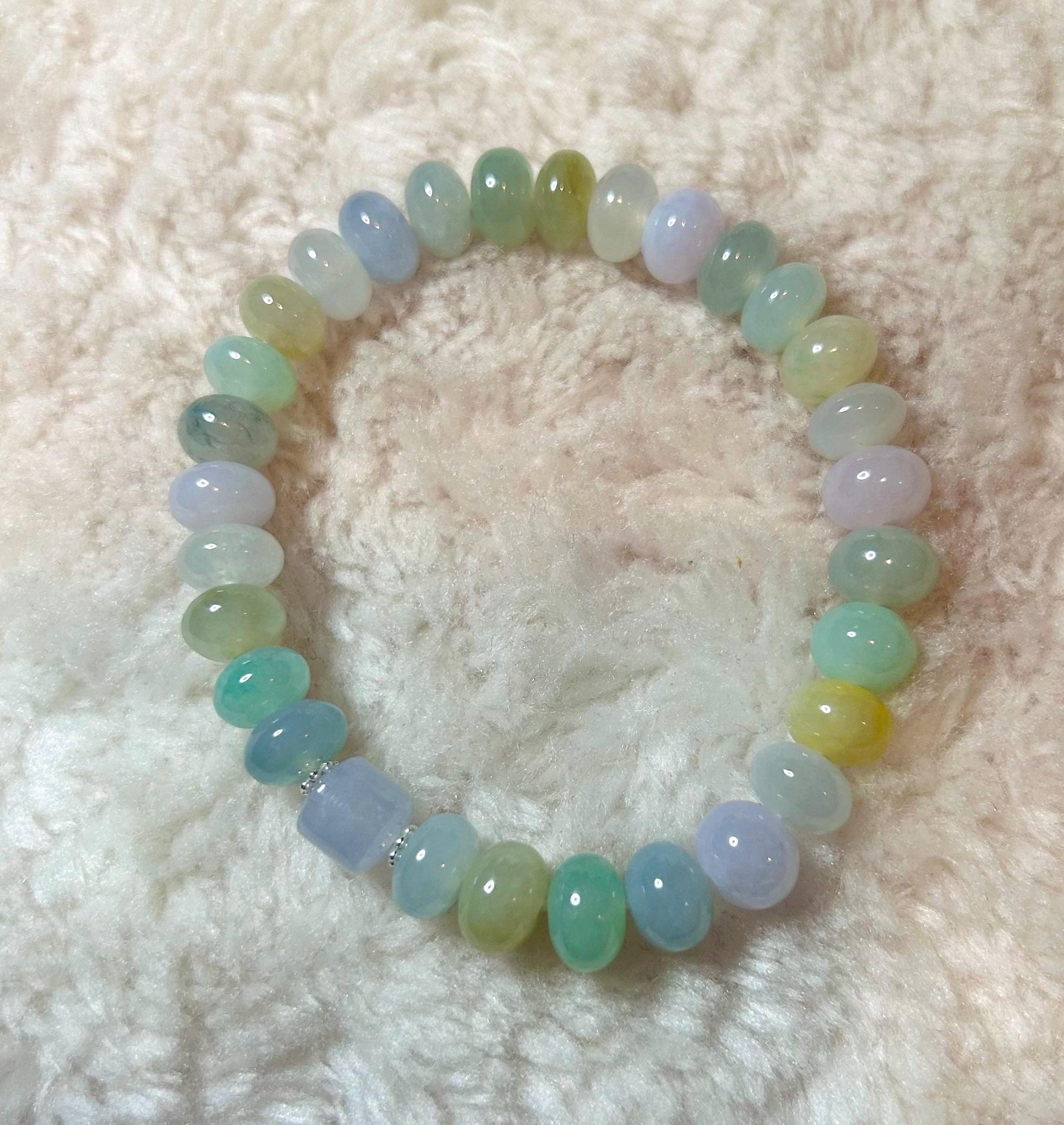 Jadeite Jade Beaded Bracelet Jewelry Gift for Mom Natural Burmese Type A Icy Highly Translucent Jadeite Multi-color Spring Color 9mm Jade